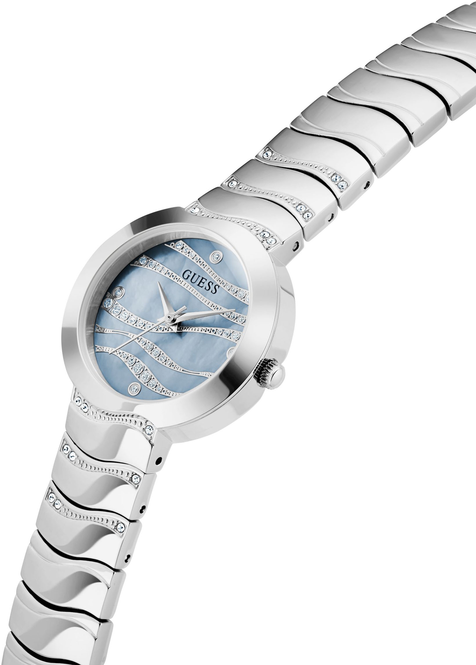 Guess Quarzuhr »LAGUNA« Armbanduhr, Damenuhr, Edelstahlarmband