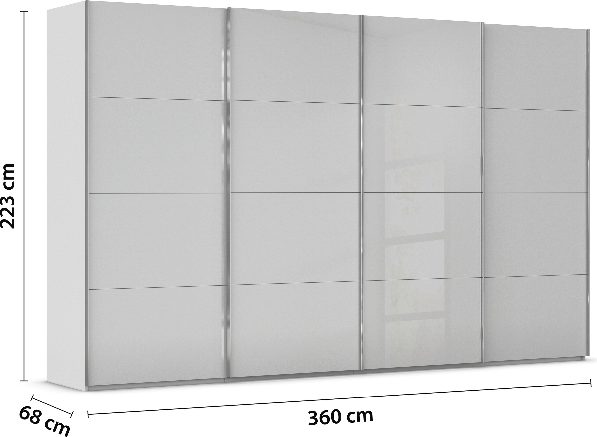 rauch Schwebetürenschrank »Kleiderschrank Schrank Garderobe Schlafzimmerschrank SCALE-FYRA«, edle viergeteilte Türen mit Glas-Front viele Farben MADE IN GERMANY