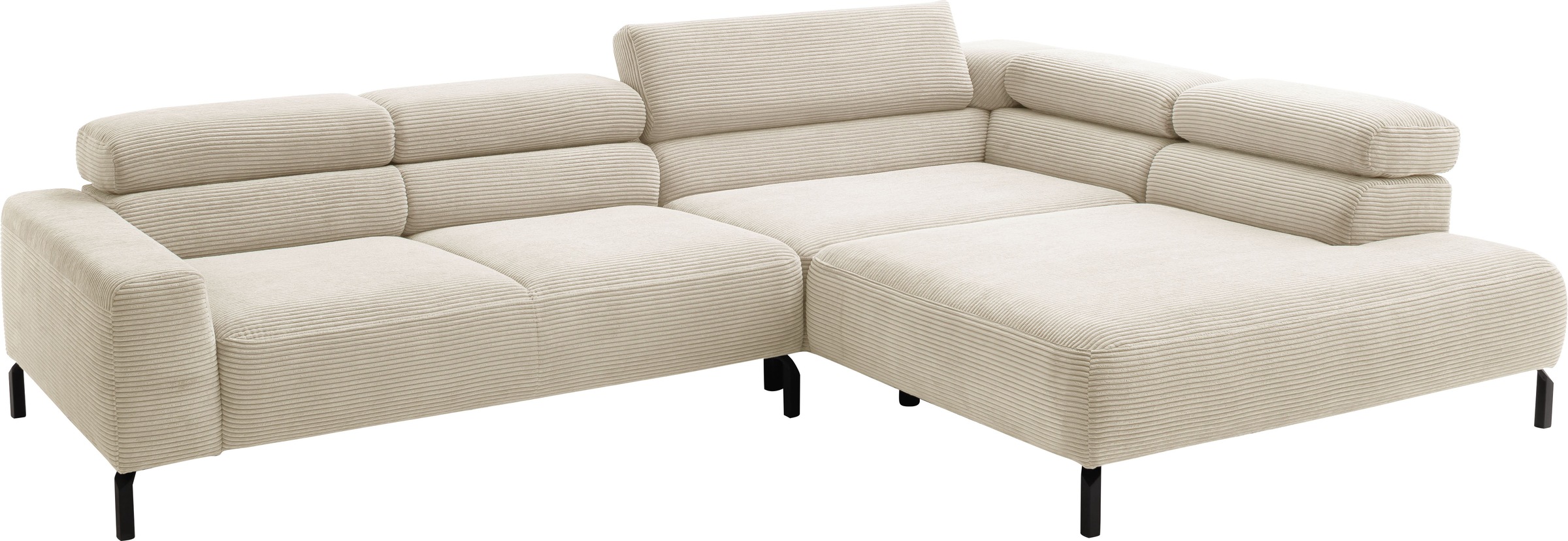 Places of Style Ecksofa »Antonelli, L-Form, inkl. Kopfteilverstellung, Breite 312 cm«, ohne Sitztiefenverstellung, in Cord, natur