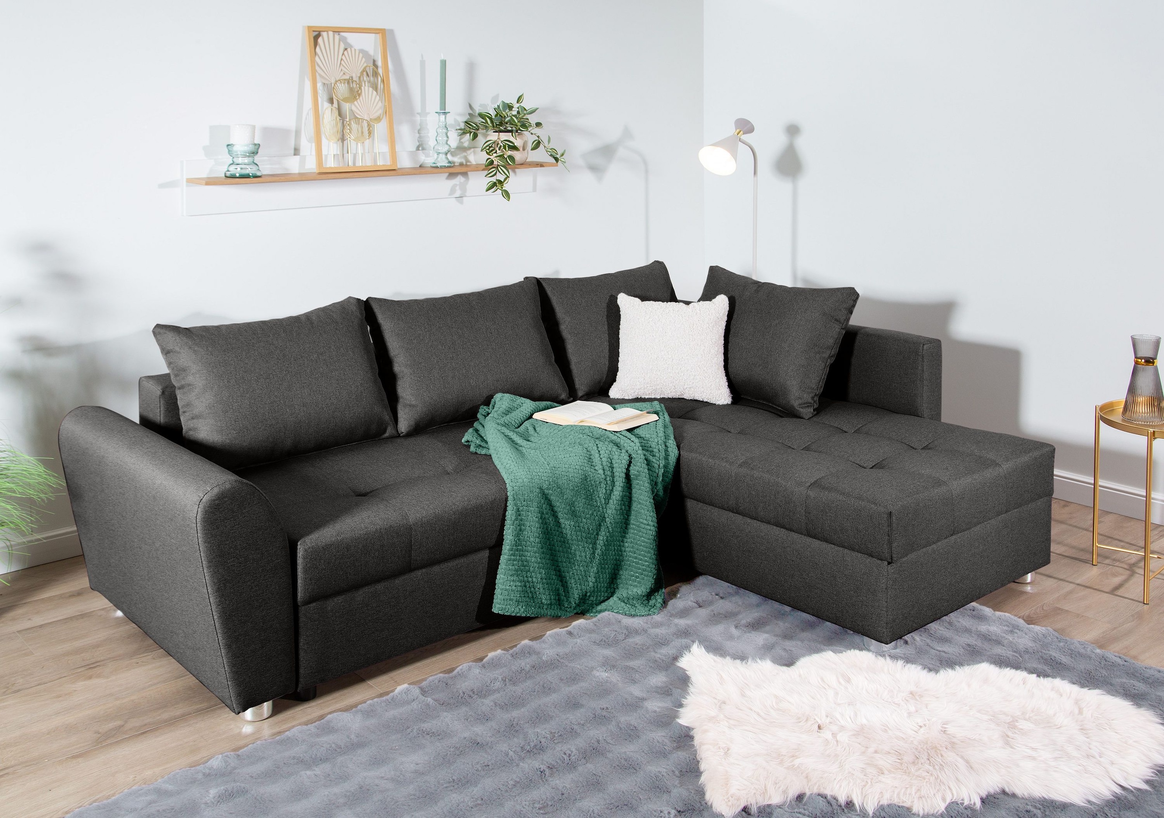 COLLECTION AB Ecksofa »Jana L-Form«, inkl. Bettfunktion,Bettkasten und Bonnelfederkern