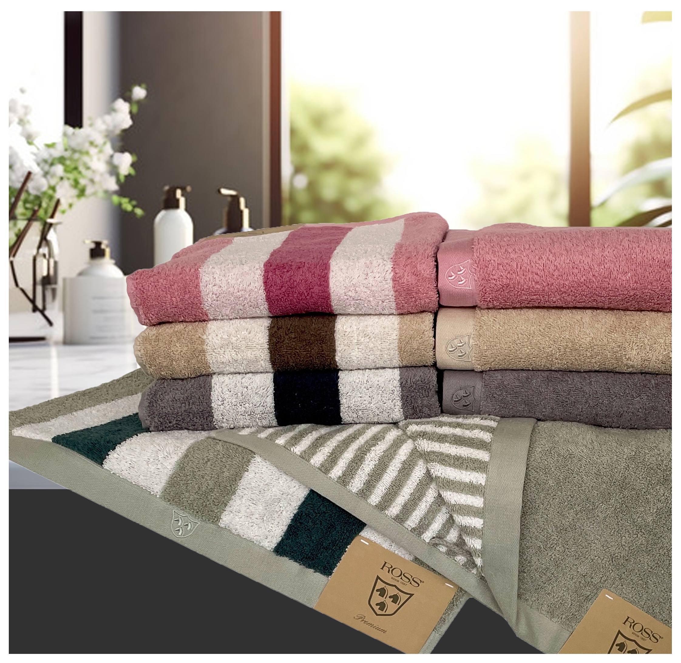 ROSS Duschtuch »Doubleface, Uni/Streifen« aus feinster Baumwolle