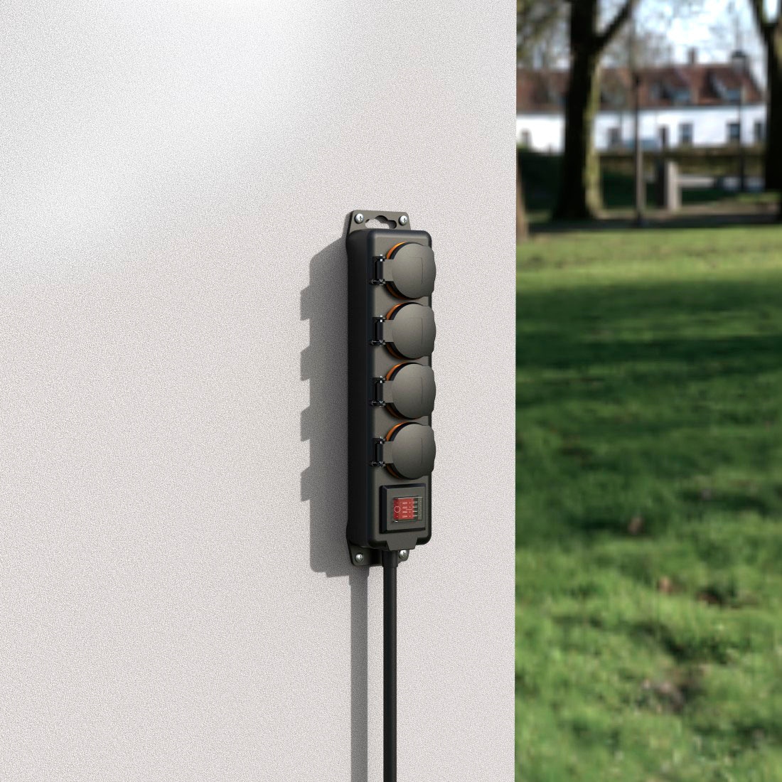 Hama Steckdosenleiste, 4-fach, (Ein- / Ausschalter-Schalterbeleuchtung-Klappendeckel Schutzkontaktkupplung-Schutzkontaktstecker Kabellänge 4 m), IP44