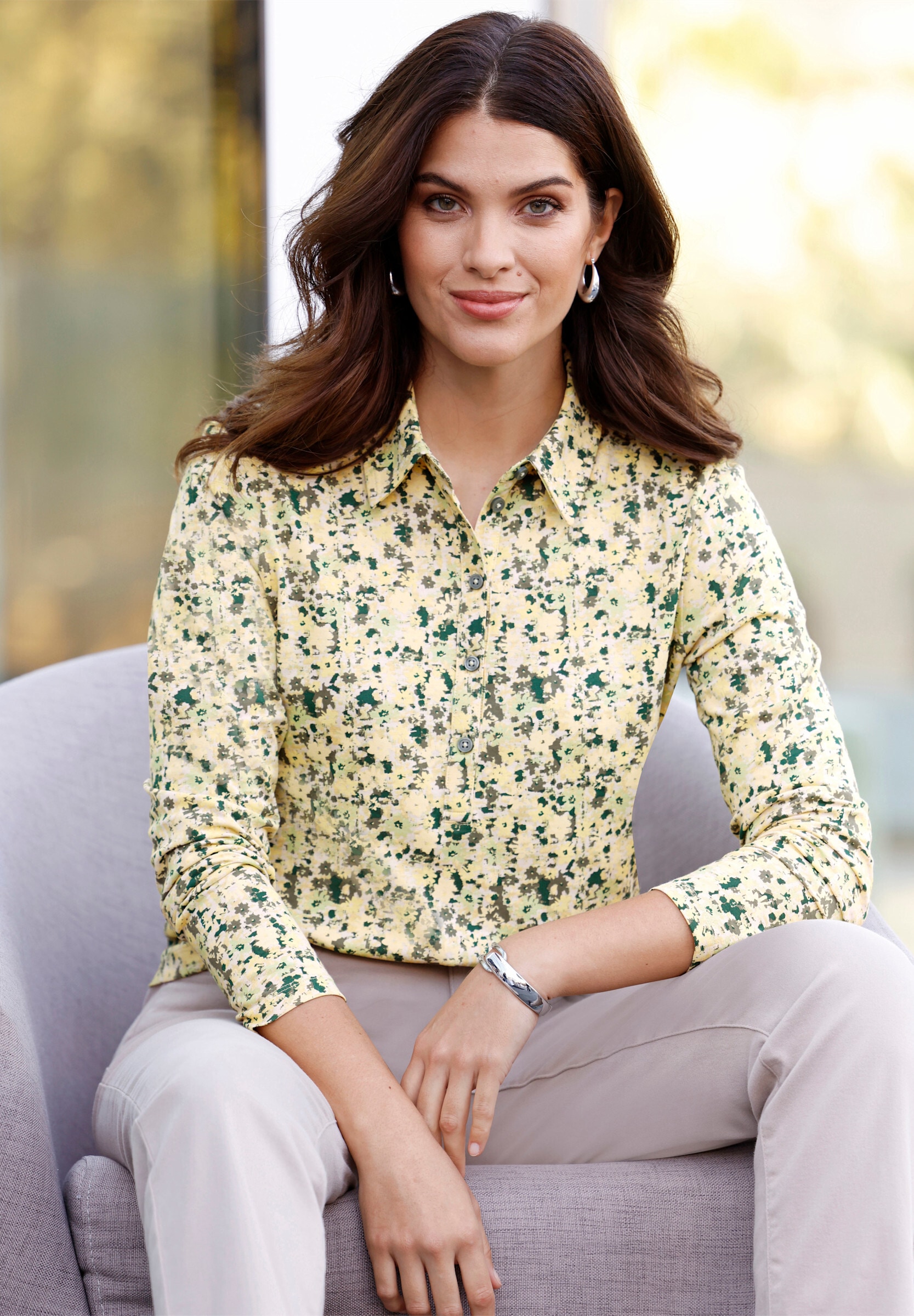 Sieh an! Poloshirt »Poloshirt Poloshirt mit kurzer Knopfleiste, geblümt«
