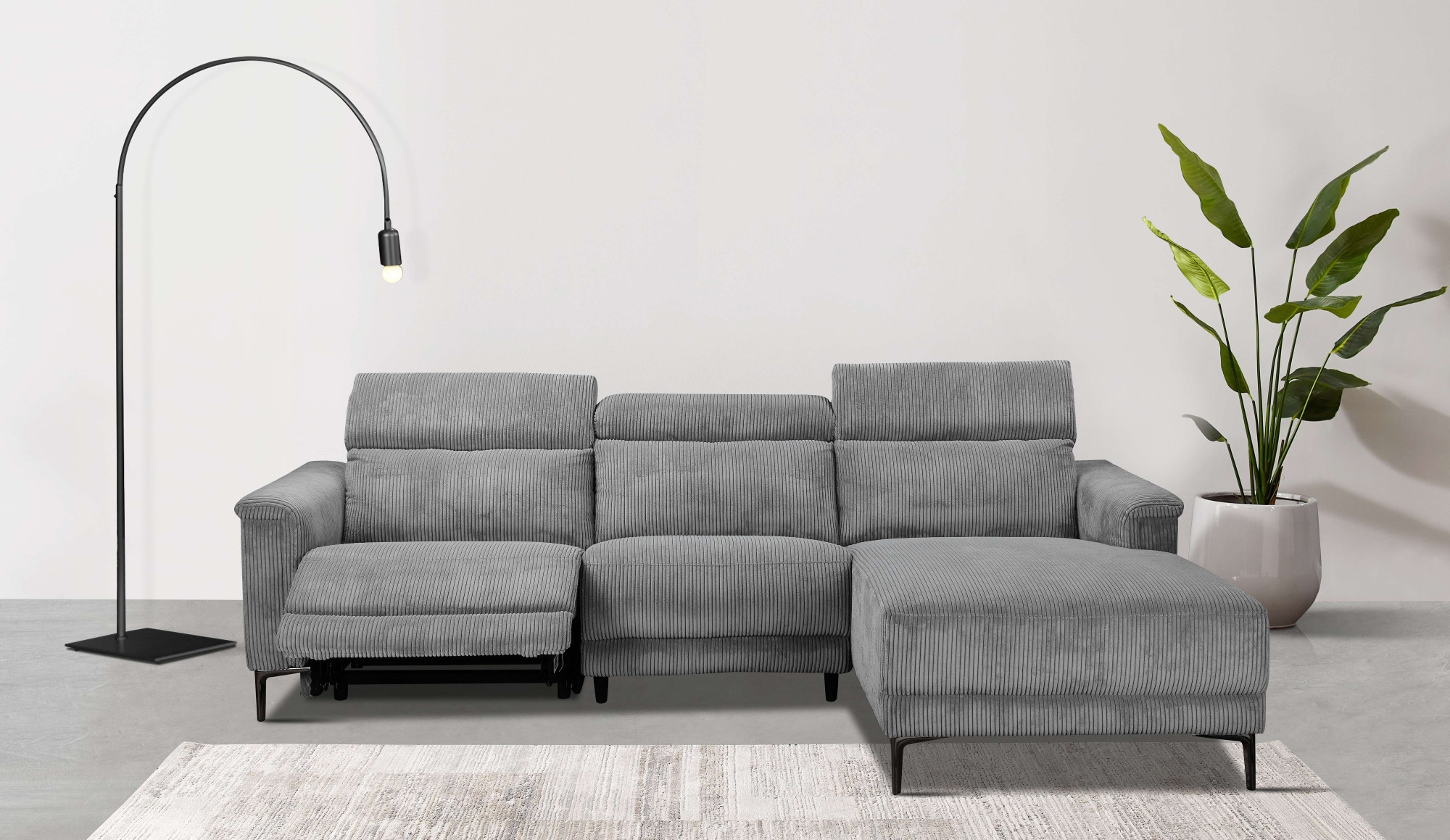 Places of Style Ecksofa »Lund in Cord, L-Form, 261 cm, manuelle und elektr. Relaxfunktion,«, USB-A und Kopfteilverstellung