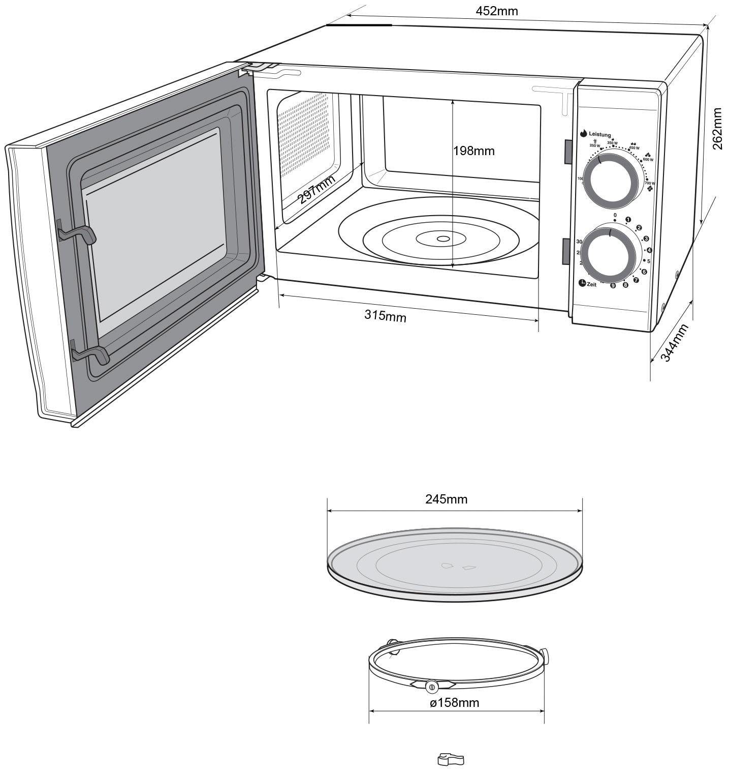 silberfarben 700 XXL 3 W, Jahren Garantie »634711«, Auftaufunktion, Mikrowelle, Hanseatic mit Mikrowelle