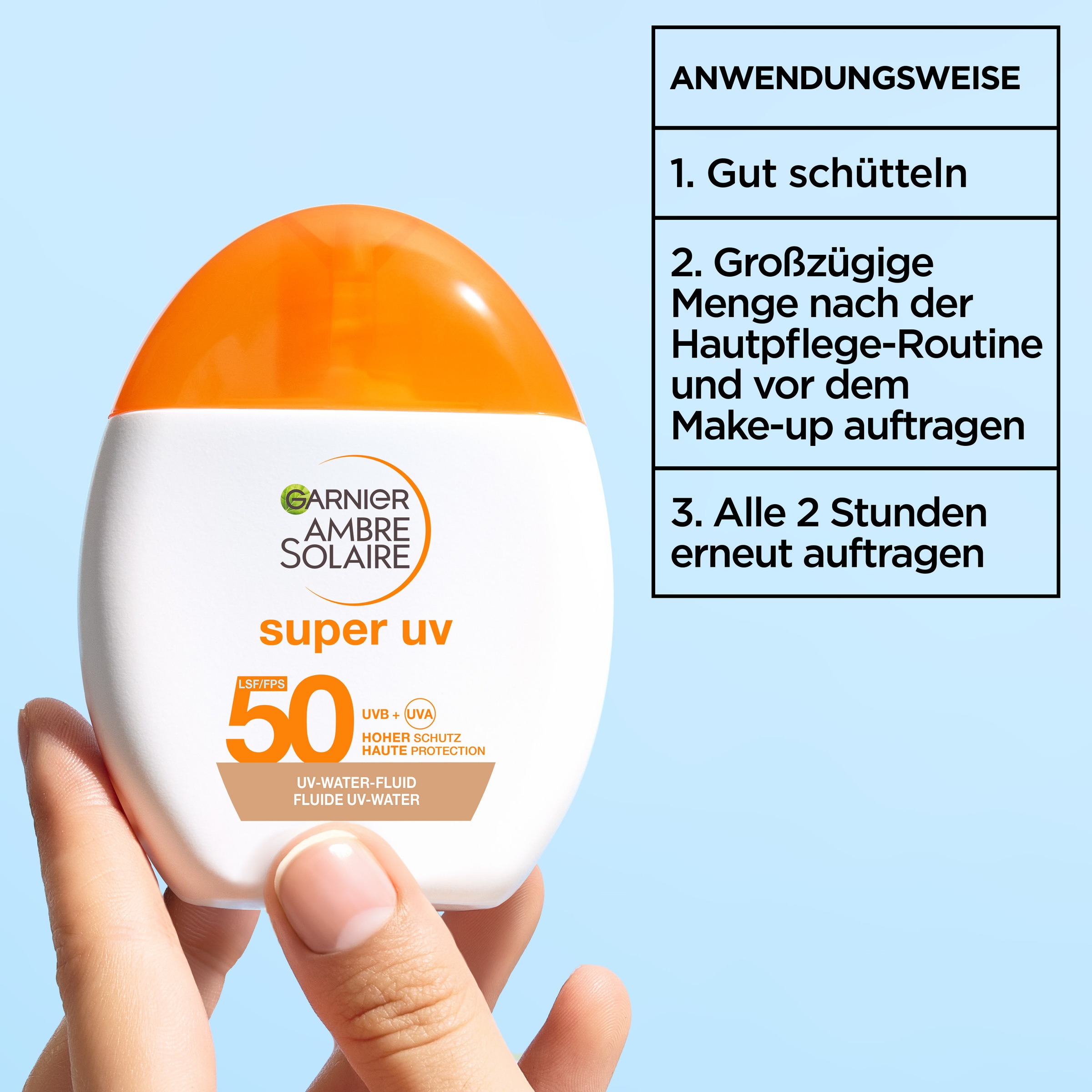GARNIER Sonnenschutzfluid »SUPER UV UV-WATER-FLUID GLOW LSF 50« für das Gesicht, leichte Fluid-Textur, mit LSF 50