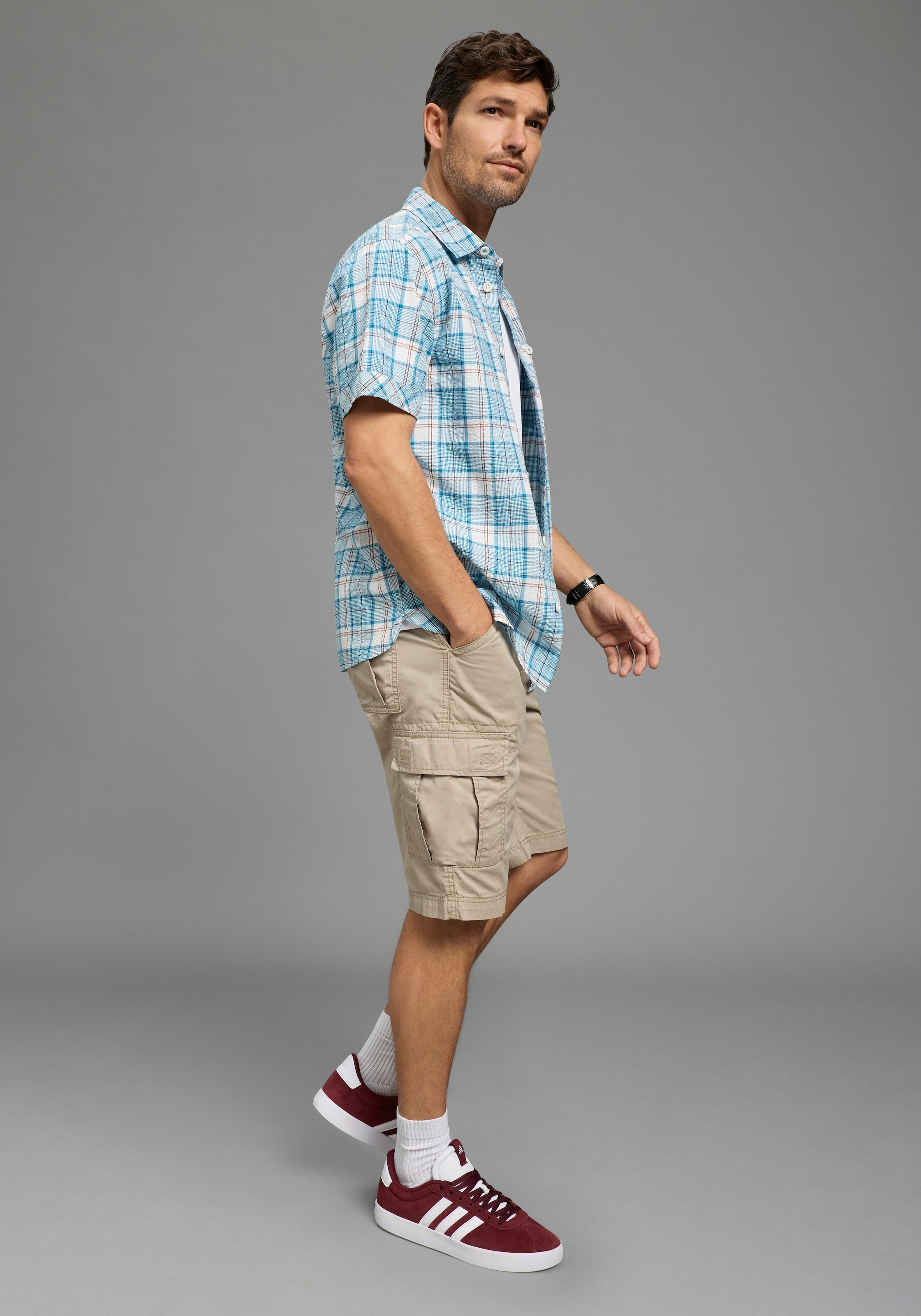 Man's World Karohemd Kurzarm, für Frühling und Sommer, aus Baumwolle, bequeme Passform