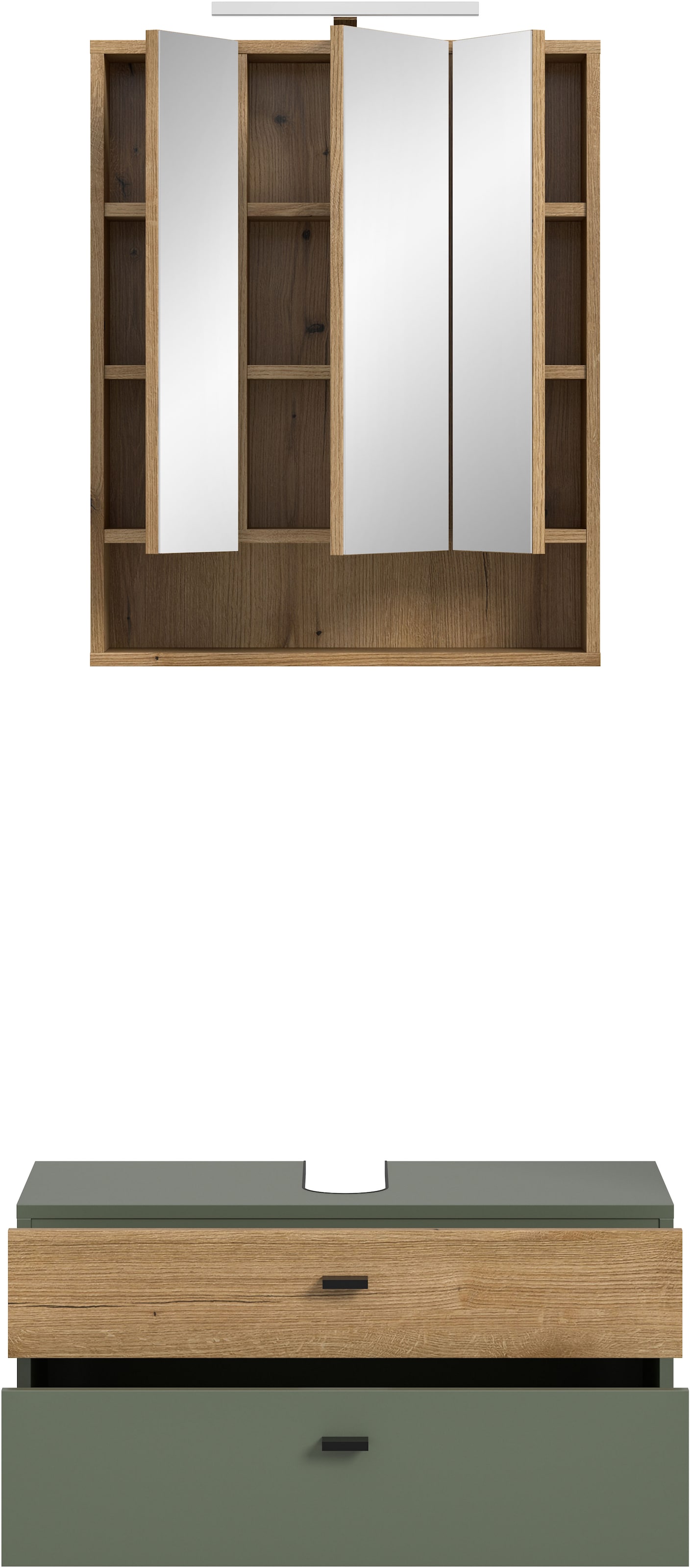 welltime Badmöbel-Set »VANN, 2-teilige moderne Badkombination, inkl. Beleuchtung« 1x Waschbeckenunterschrank, 1x Spiegelschrank inkl. Beleuchtung, 2 Stk. tlg.