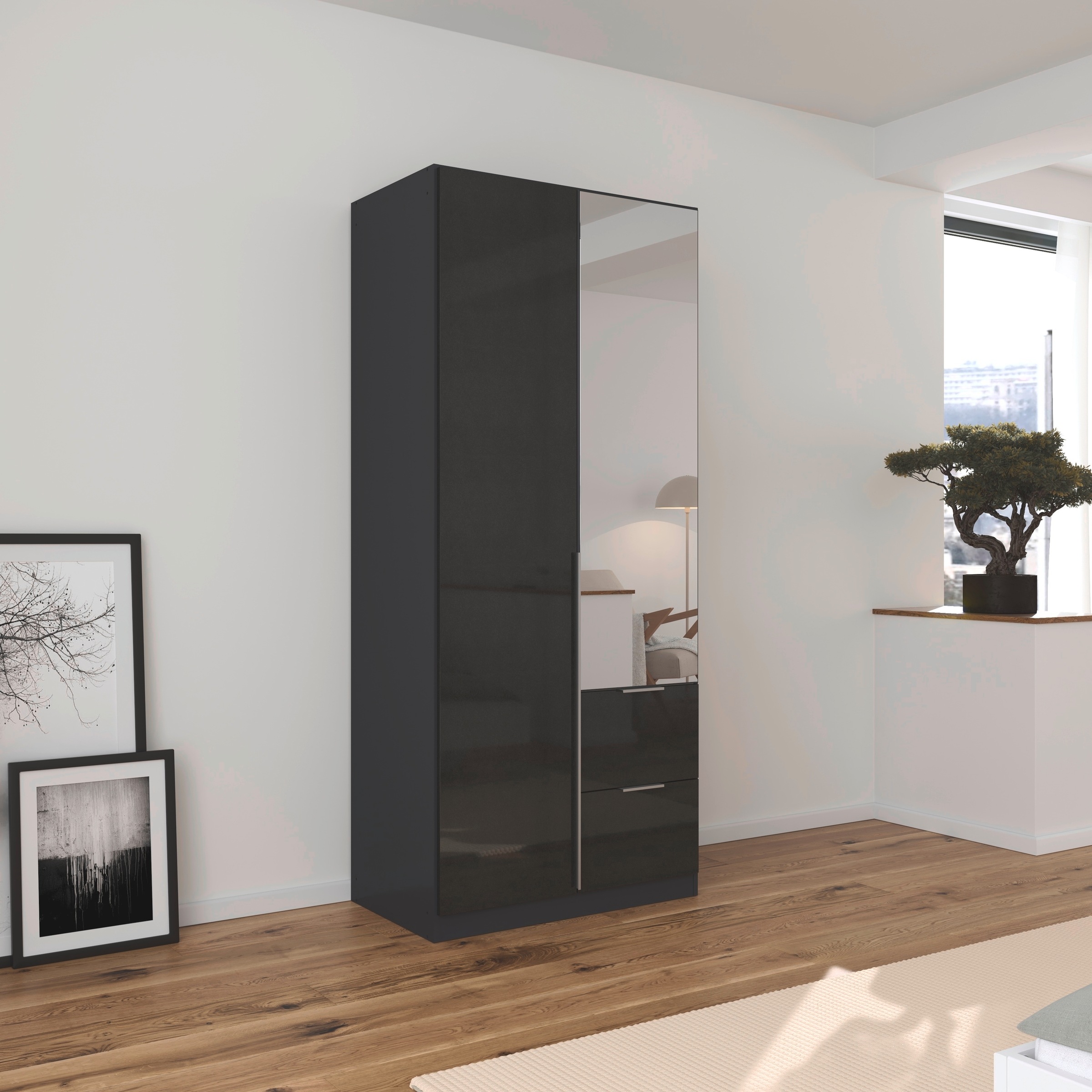 rauch Drehtürenschrank »Kleiderschrank Schrank Garderobe AGORDO mit Dekor- oder Hochglanzfront«, (in zwei Griff-Farben, Breiten 91-360 cm), mit Außenschubkästen, in 7 Breiten und 2 Höhen MADE IN GERMANY