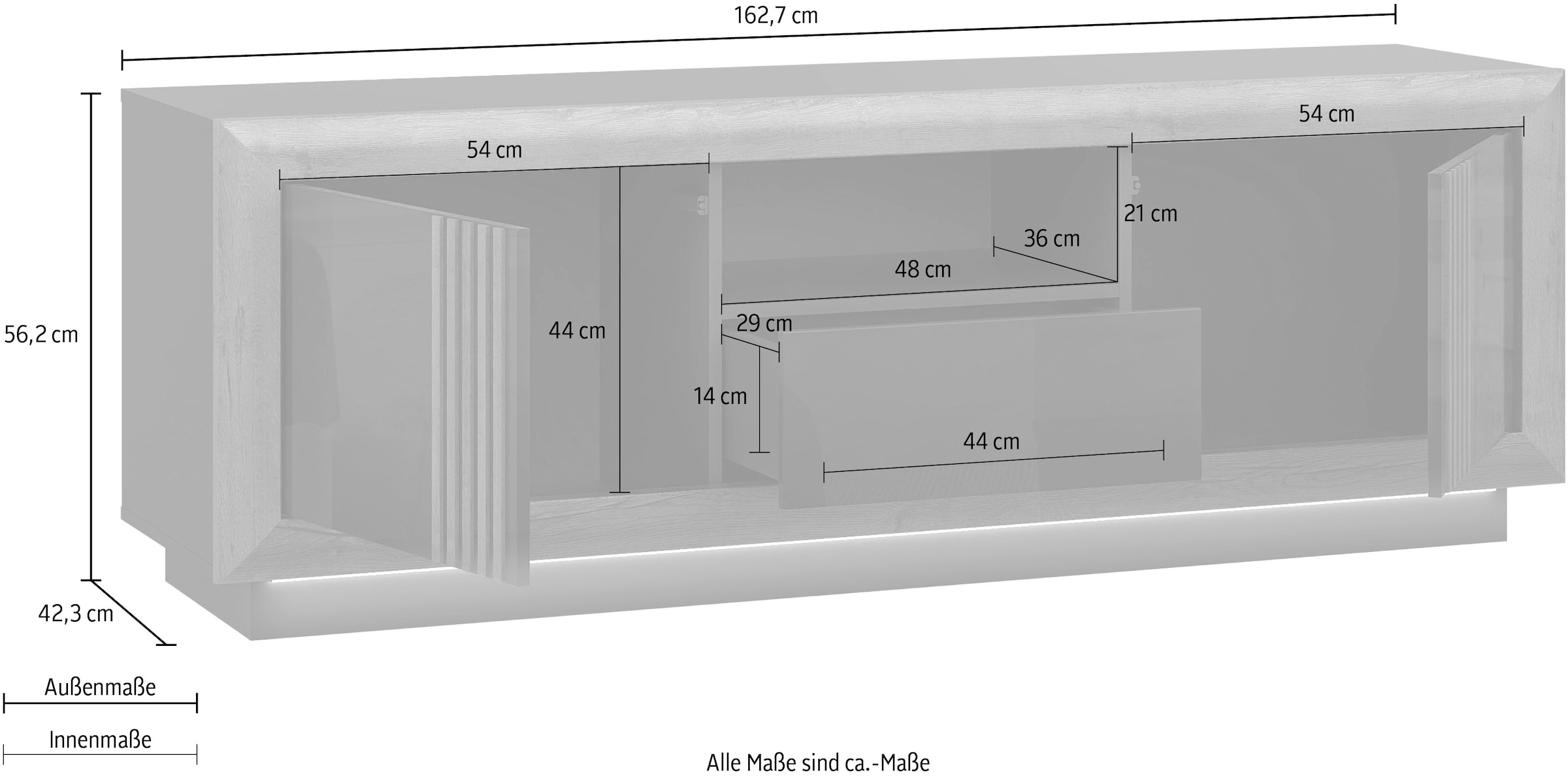 FORTE Lowboard »SavonaTV-Board, TV-Schrank«, Breite 162 cm, inkl. Sockelbeleuchtung