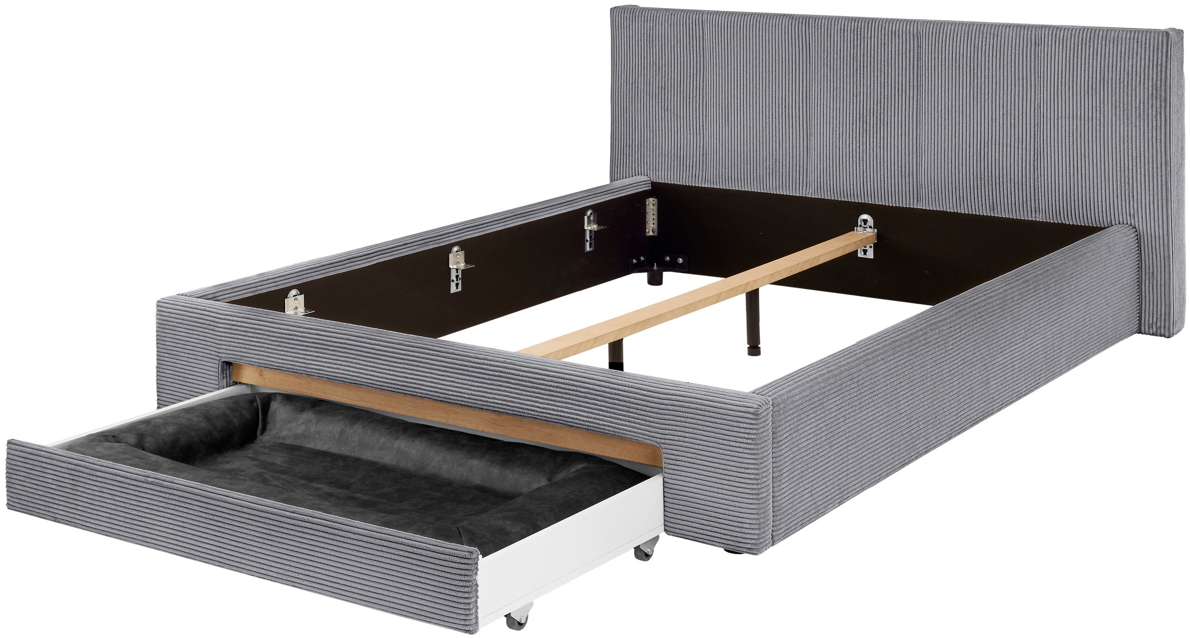 INOSIGN Polsterbett »CiTY/GiRON, Bettgestell mit Bettkasten, gepolstertes Stauraumbett«, mit Hundebett oder Stauraumschublade, Bezug Cord-oder Leinenoptik
