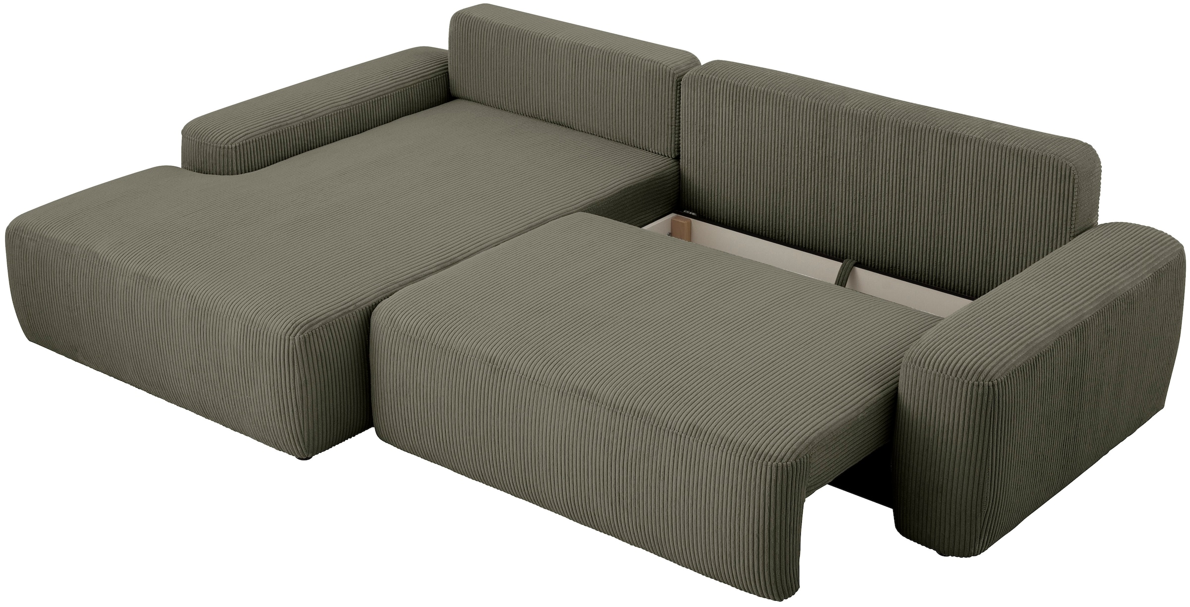 Home affaire Ecksofa »TORGE (264cm), Schlafsofa in Cord, Samtvelours o Struktur fein, L-Form« Schlaffunktion, Bettkasten, Liegefläche: 125/210 cm
