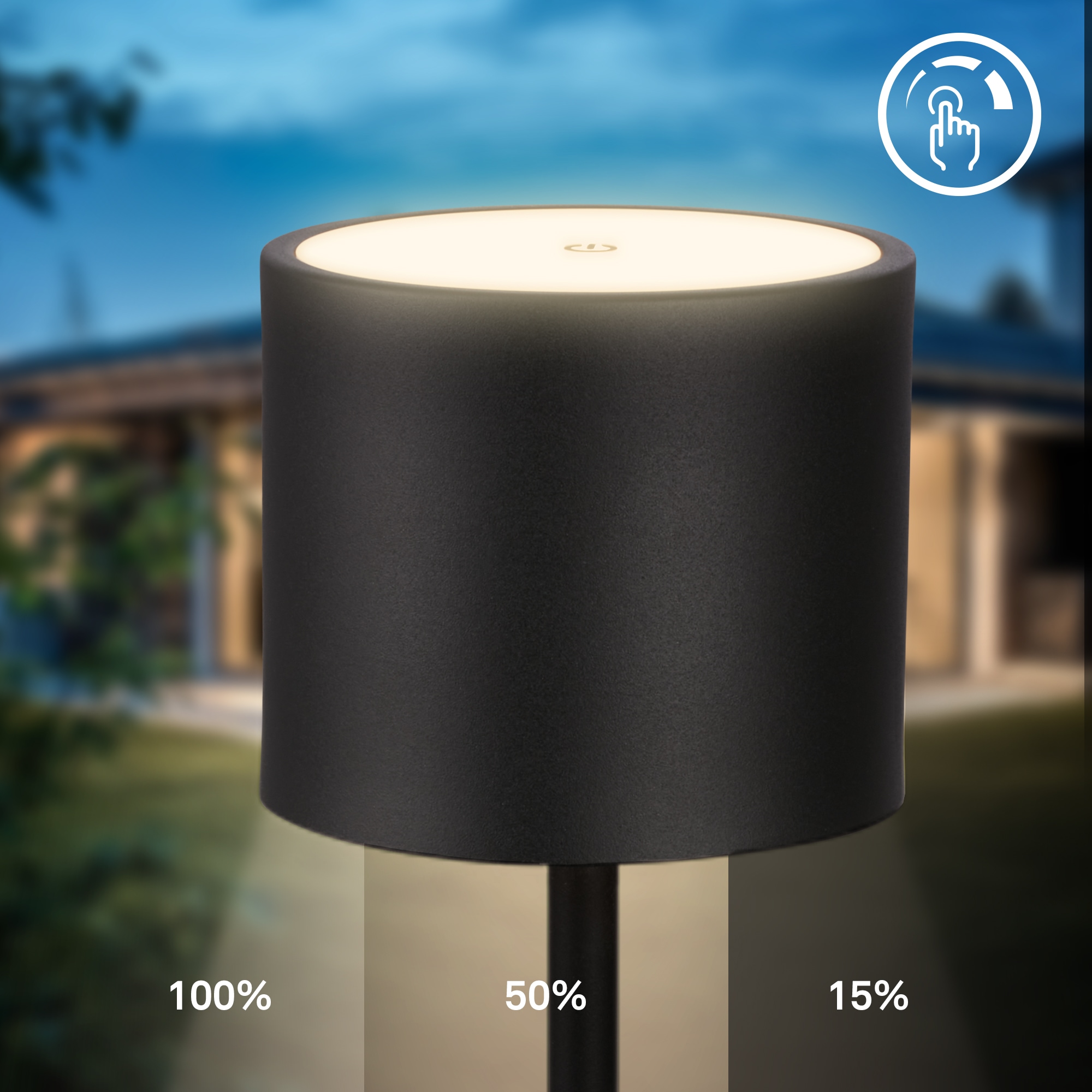 B.K.Licht Außen-Tischleuchte »BK_TL1608 Akku Tischlampe mit Ladestation, 3-Stufen Touchdimmer, IP44« LED-Modul 1 Stk. Extra-Warmweiß 3.000 K, 230 Lm, 2,5W, Akku wechselbar, max. 12h Leuchtdauer, Weiß