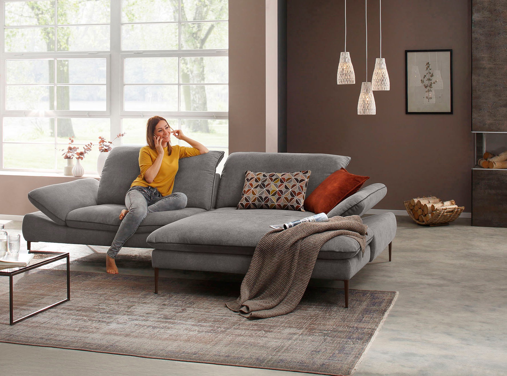 W.SCHILLIG Ecksofa »enjoy&MORE, Designsofa, elegant und bequem, L-Form«, Sitztiefenverstellung, Füße bronze pulverbeschichtet, Breite 294 cm