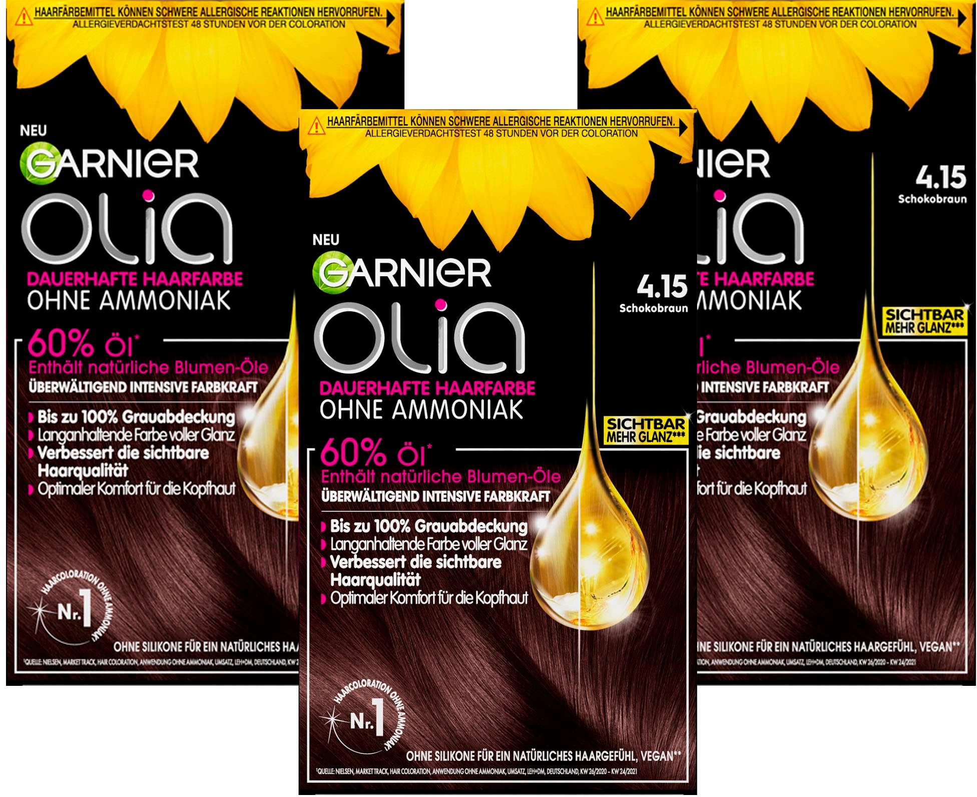 Coloration »Garnier Olia dauerhafte Haarfarbe«, (Set, 3 tlg.), mit pflegender Formel