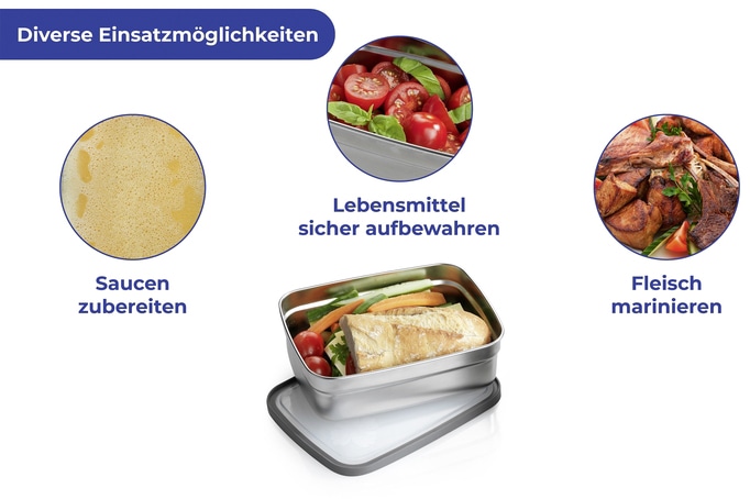 Maximex Lunchbox »Edelstahl«, (Set, 3 tlg.), Brotdosen in 3 Größen, luftdichte Deckel, spülmaschinengeeignet