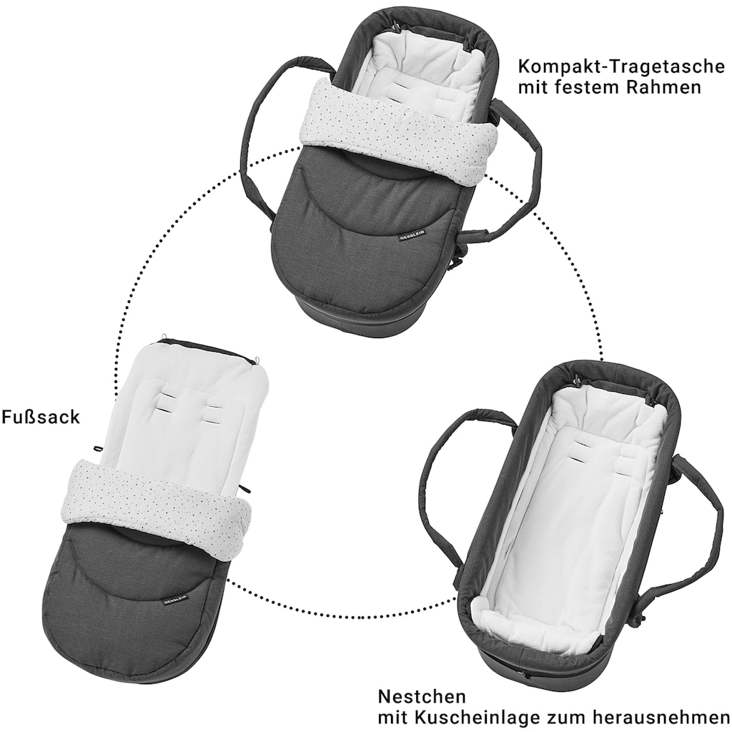 Gesslein Kombi-Kinderwagen »F6 Air+, eloxiert/tabak mit Tragetasche C2 Compact, marine/Tupfen«