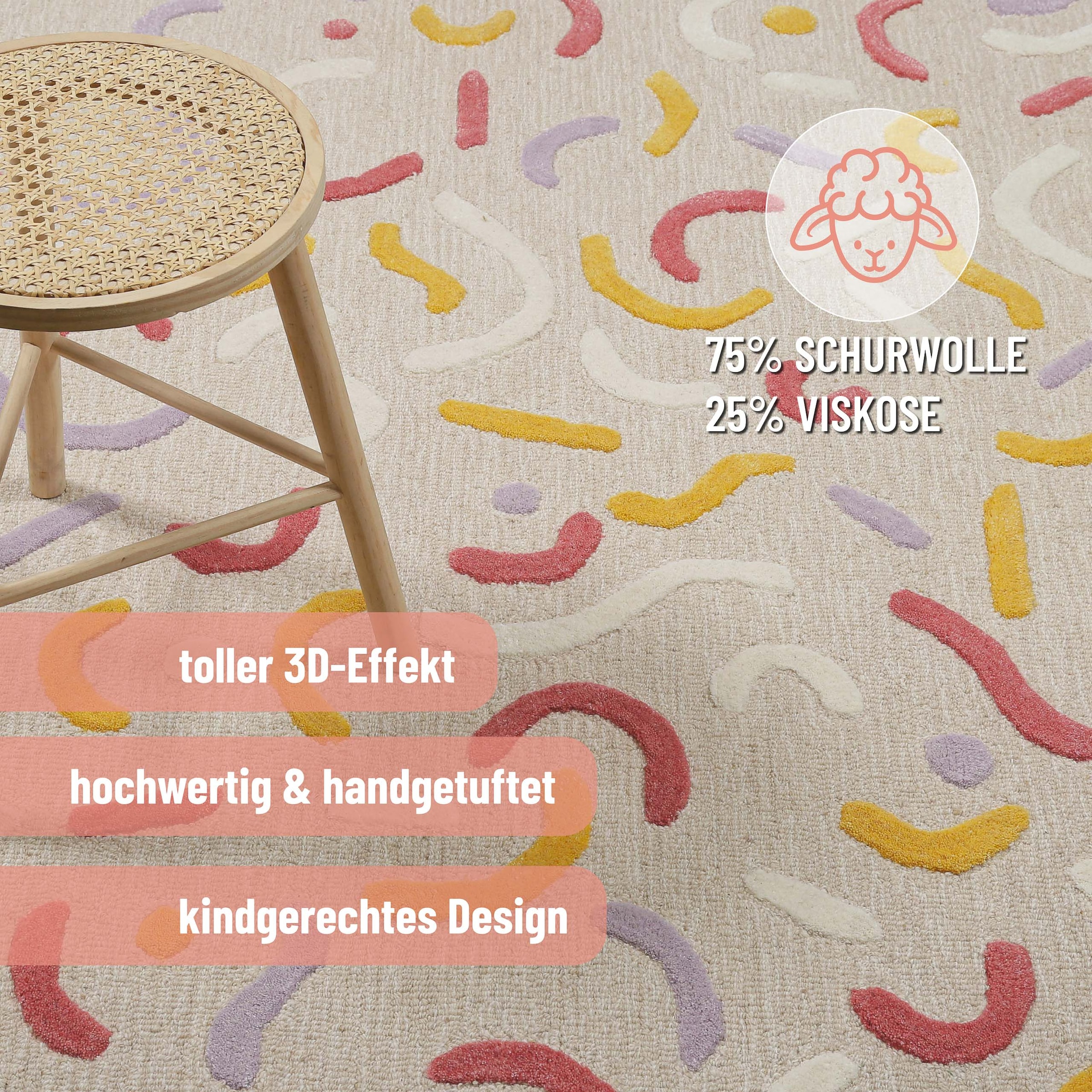 SMART KIDS Kinderteppich »Confetti 2.0« rechteckig 16 mm Höhe Kinder- & Spielteppich, Hoch-Tief-Effekt, Schurwolle, Kinderzimmer