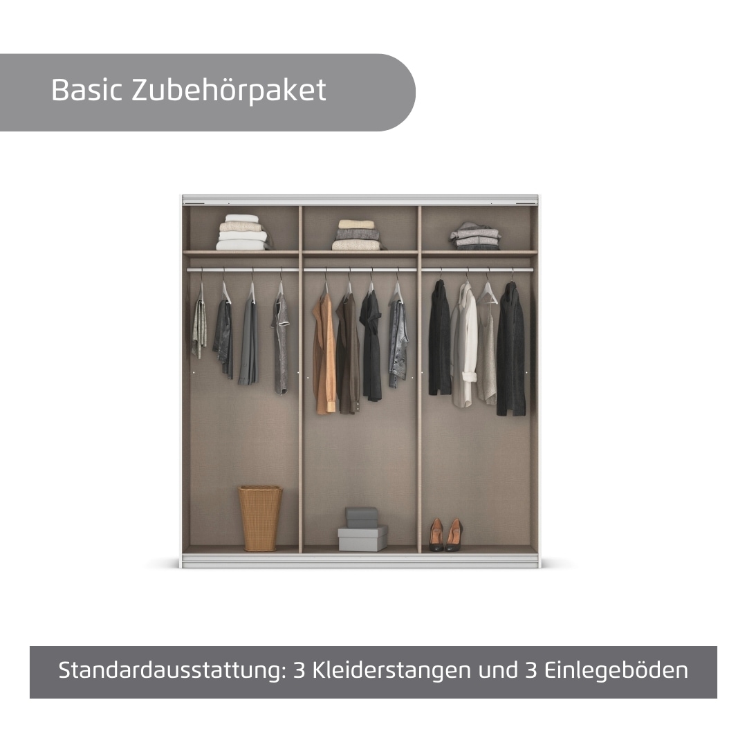 rauch Kleiderschrank »Schwebetürenschrank OTTO´s Choice Garderobe Schrank TOP ANGEBOT Avola« in 3 verschiedenen Ausstattungen BASIC/CLASSIC/PREMIUM inkl. Spiegel,  mit eleganten Zierleisten in Chrom, Schwarz oder Weiß MADE IN GERMANY