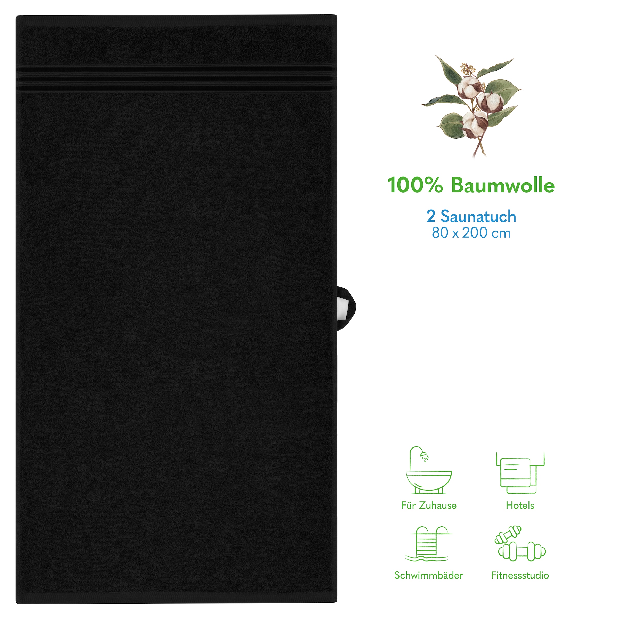 HAMMETEX Saunatuch »Hammetex 2er Set extra große Saunatücher«, (Packung, 2 St., 80x200 Saunatücher), 100% Baumwolle – Weich & Saugfähig – Luxuriöse Große Spa-Badetücher