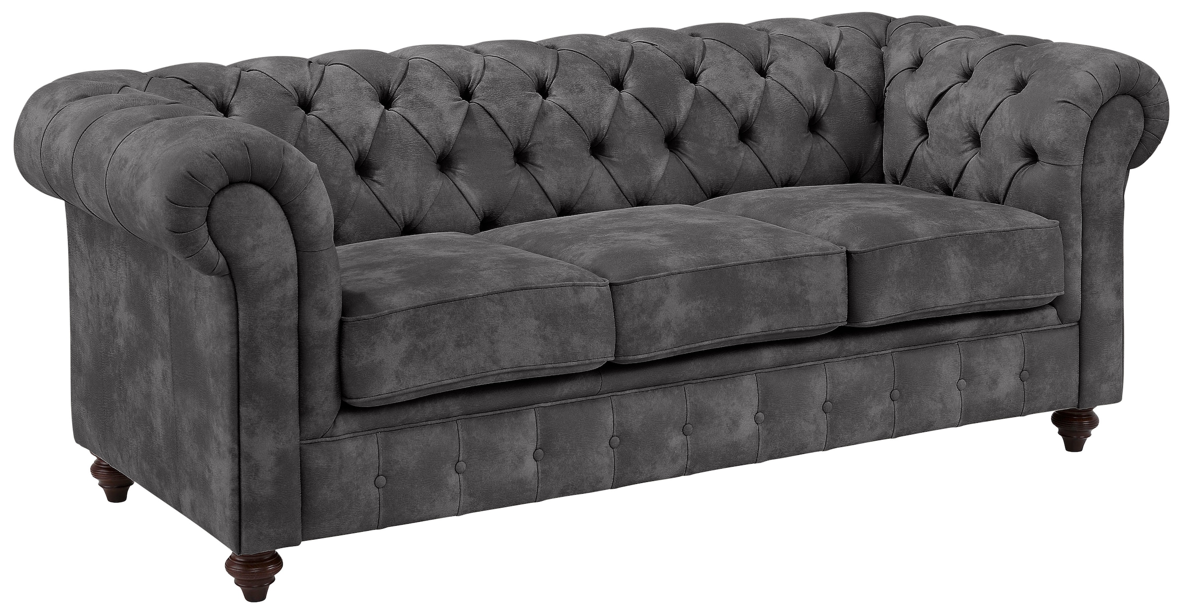 Home affaire Chesterfield-Sofa »Chesterfield 3-Sitzer B/T/H: 198/89/74 cm«, mit hochwertiger Knopfheftung, auch in Leder