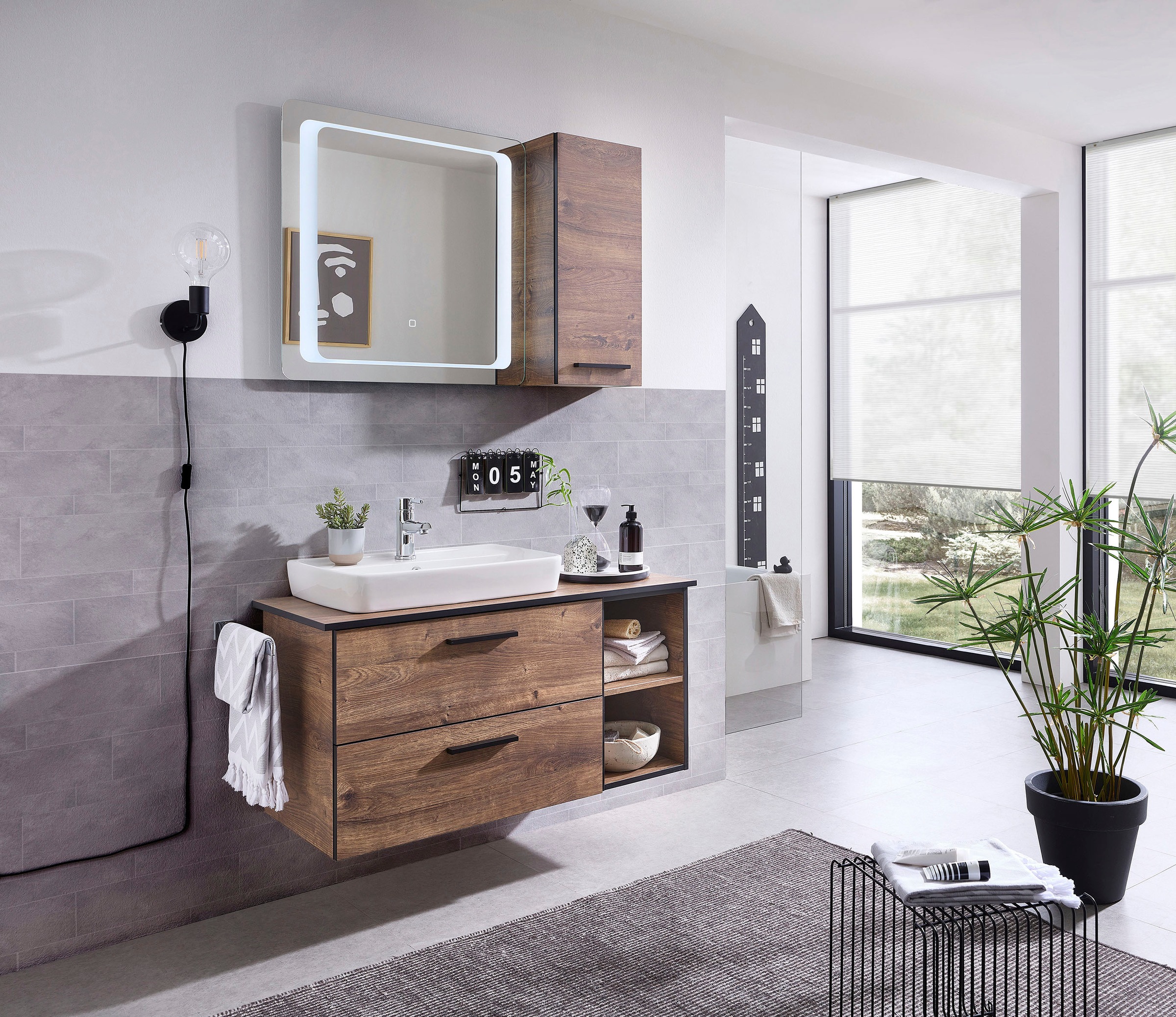 Saphir Unterschrank »Quickset 374 Badschrank mit 2 offenen Fächern, Unterschrankregal« Badezimmer-Regal, Eiche Ribbeck quer Nachbildung, 30 cm breit