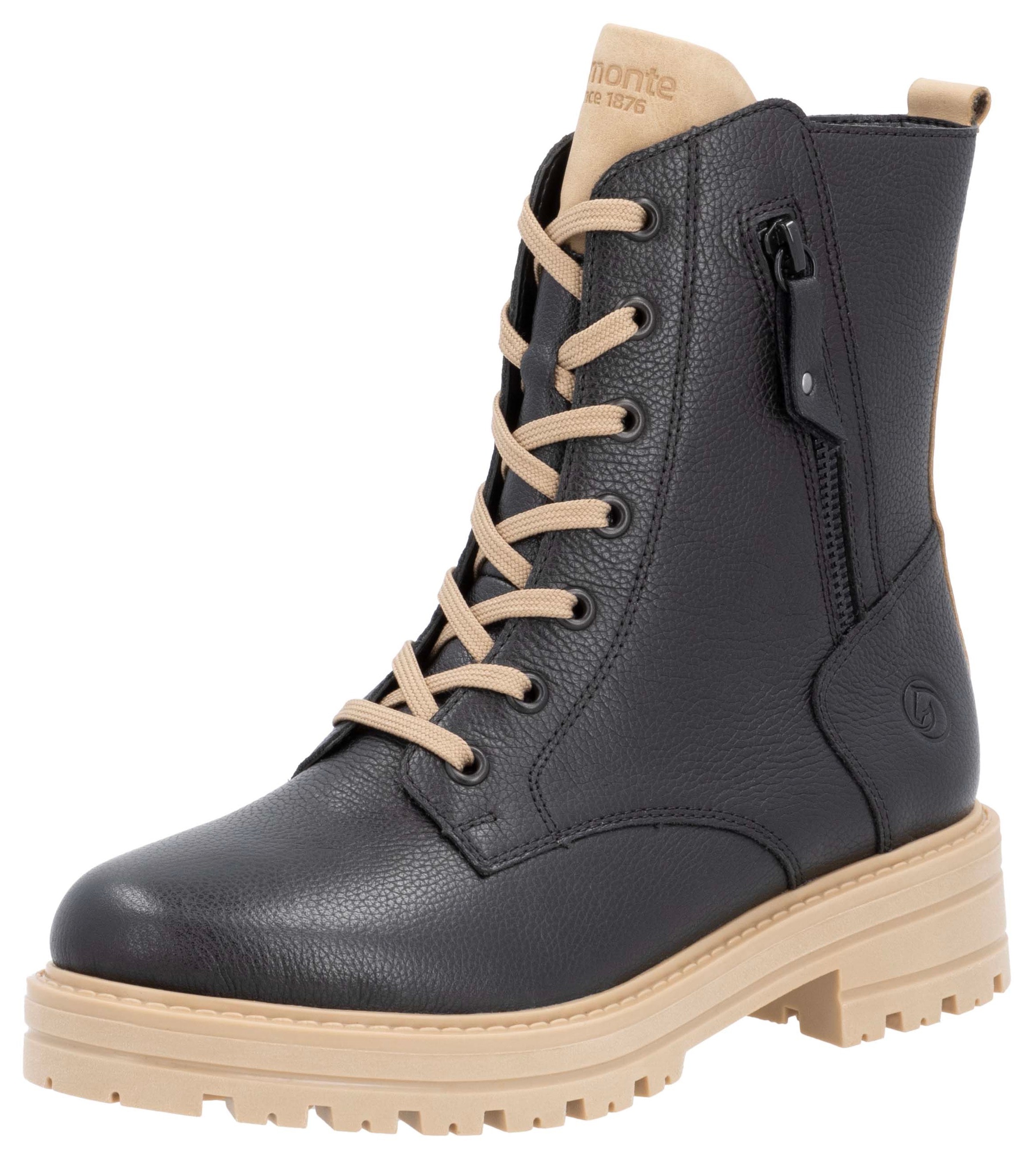 Remonte Winterboots, Blockabsatz, Winterstiefelette, Schnürboots mit Zierreißverschluss