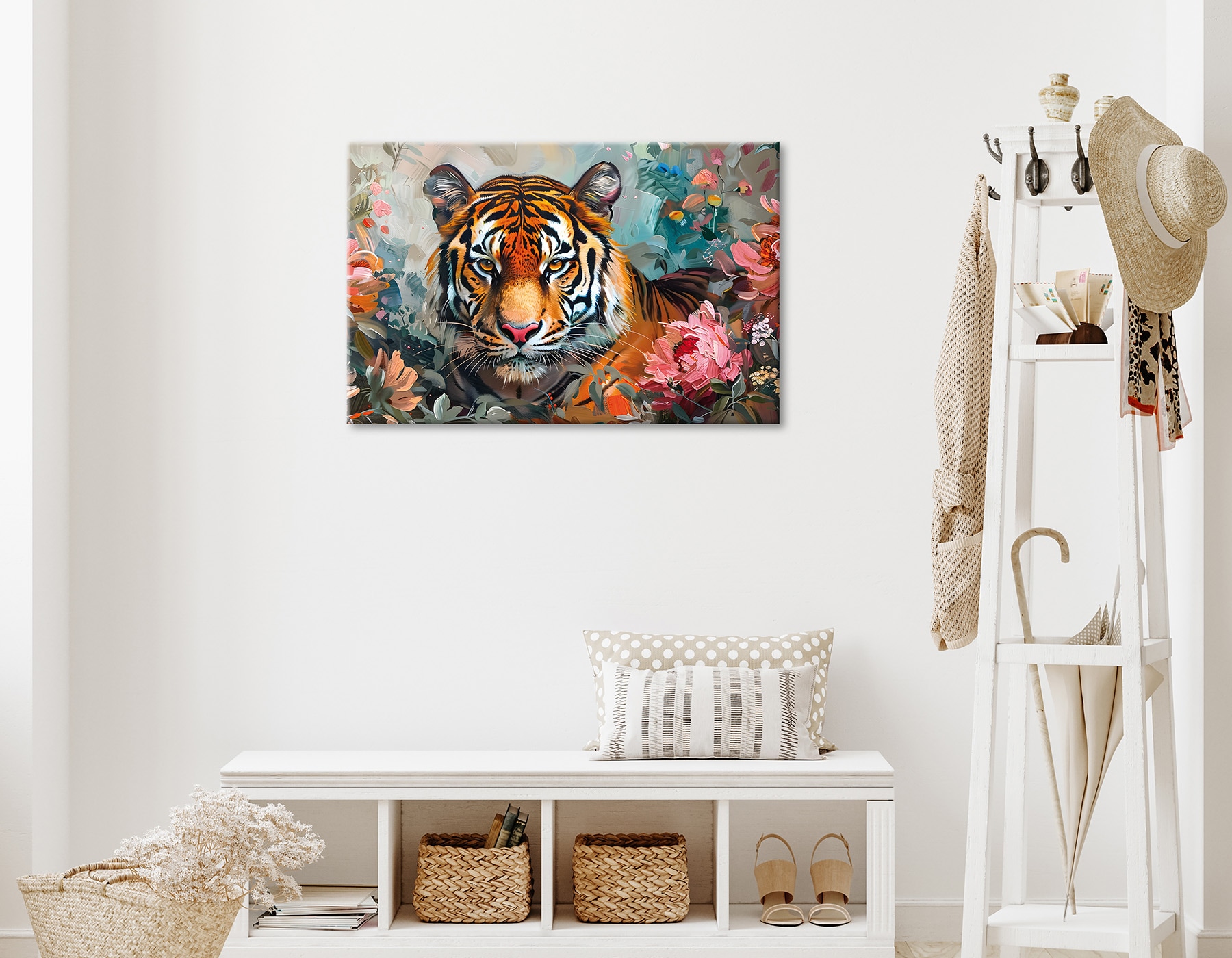 Bönninghoff Leinwandbild »Wandbild TIGER GEMÄLDE 60x90 cm – Leinwandbild Keilrahmen Deko modern« Blumen | Blumenbilder | Raubkatzen | Tiere | Tiger 1 Stk. tlg. auf Keilrahmen gespannt