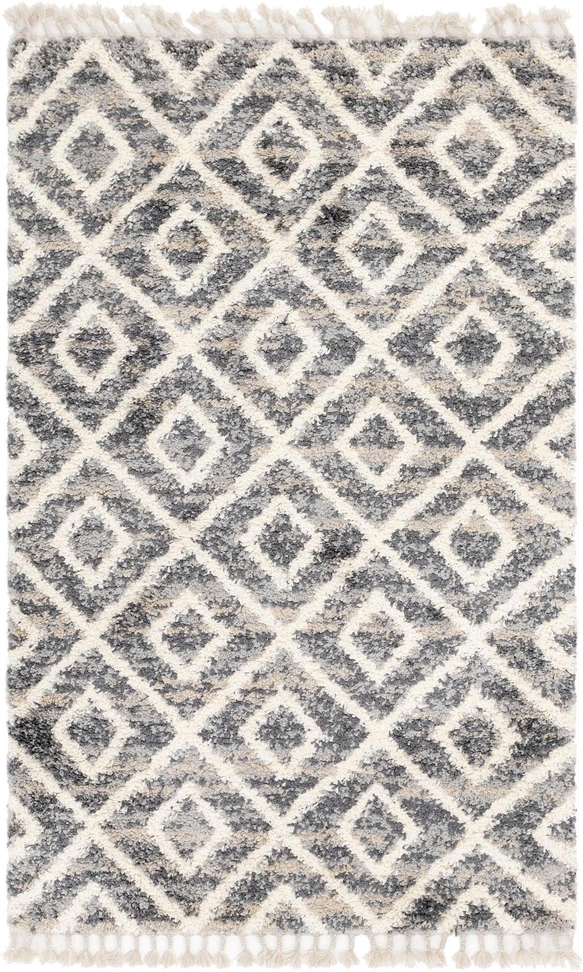 Myflair Möbel & Accessoires Hochflor-Teppich »Top Shag Lagerräumung«, rechteckig, 32 mm Höhe, gewebt, Rauten Design, melierte Optik, weich & kuschelig, mit Fransen