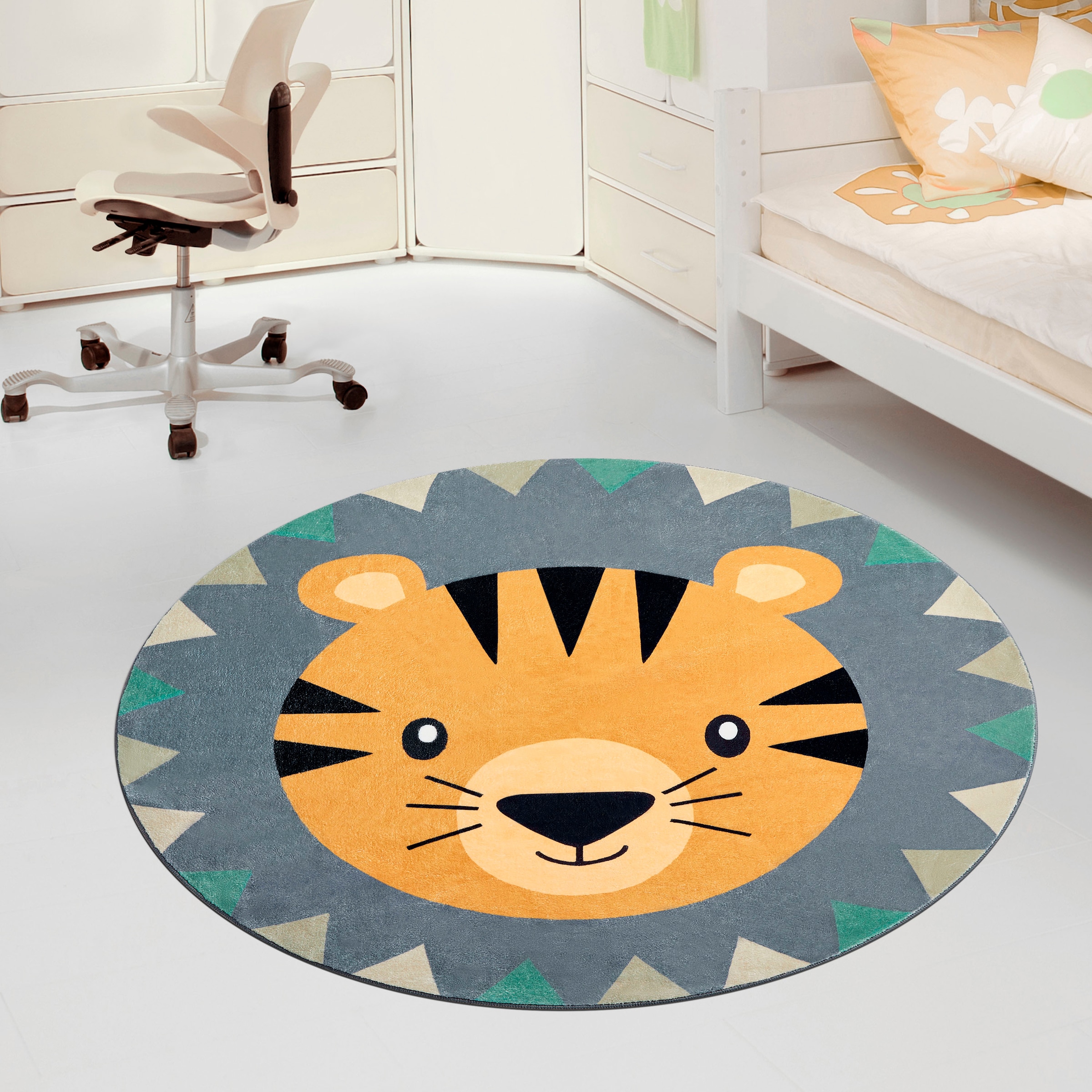 Paco Home Kinderteppich »Tosbik 482«, rund, 12 mm Höhe, Spielteppich, Kurzflor, Motiv Tiger, waschbar, Kinderzimmer
