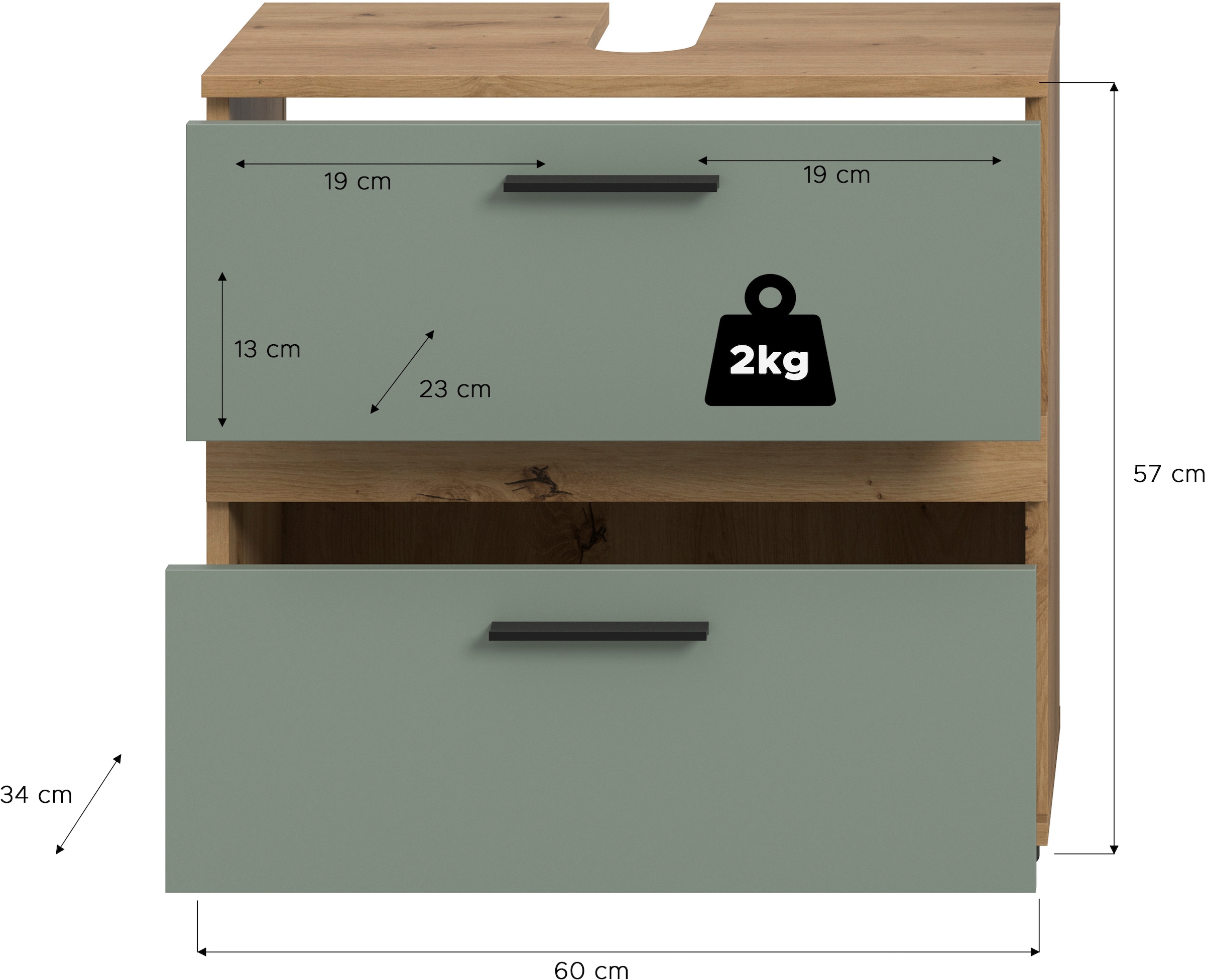 welltime Waschbeckenunterschrank »LUCCA, Breite 60 cm, 2 Schubkästen, hochwertige MDF Front«
