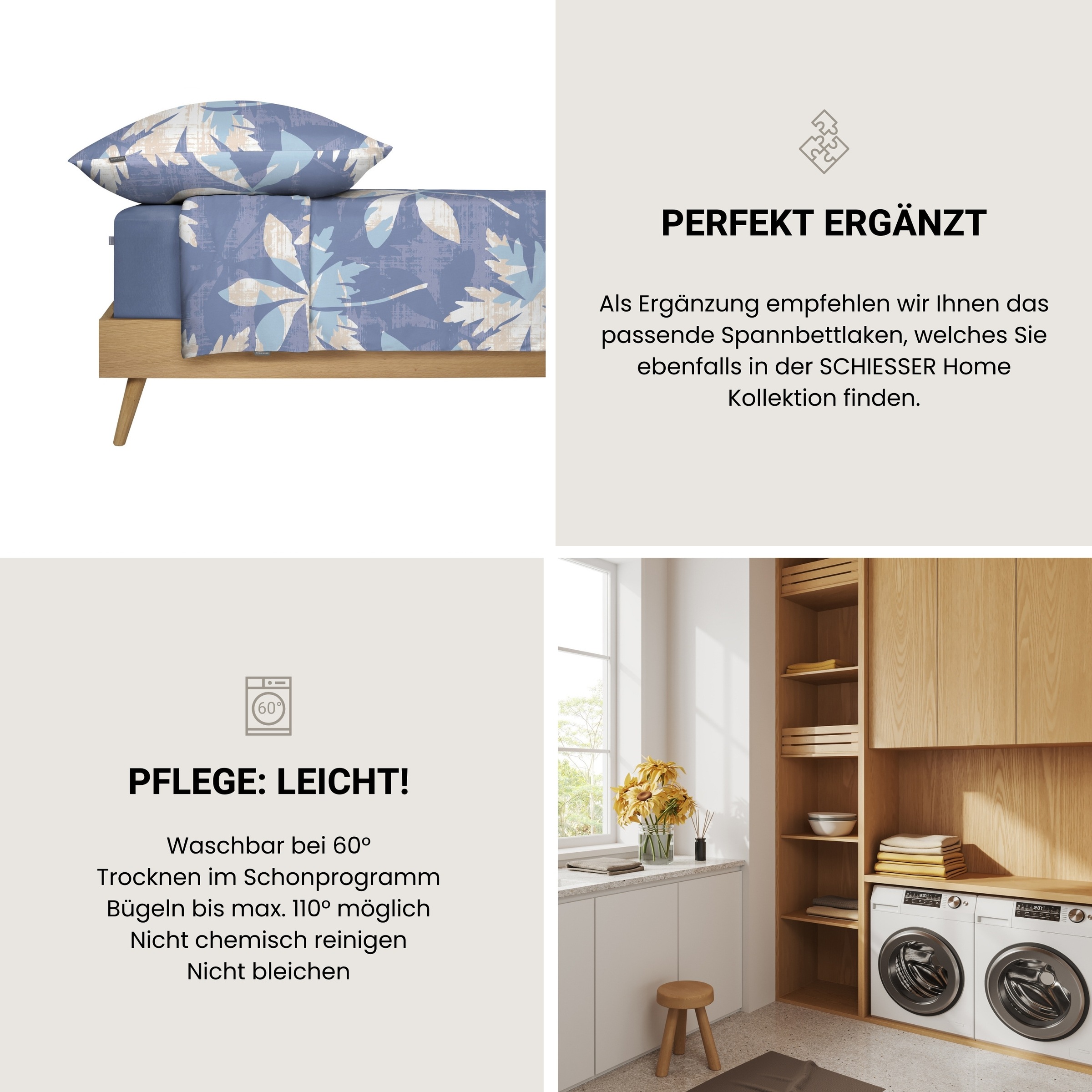 Schiesser Bettwäsche »Vera aus weichem Baumwoll-Satin mit floralem Muster« 2 tlg. Made in Green by Oeko-Tex