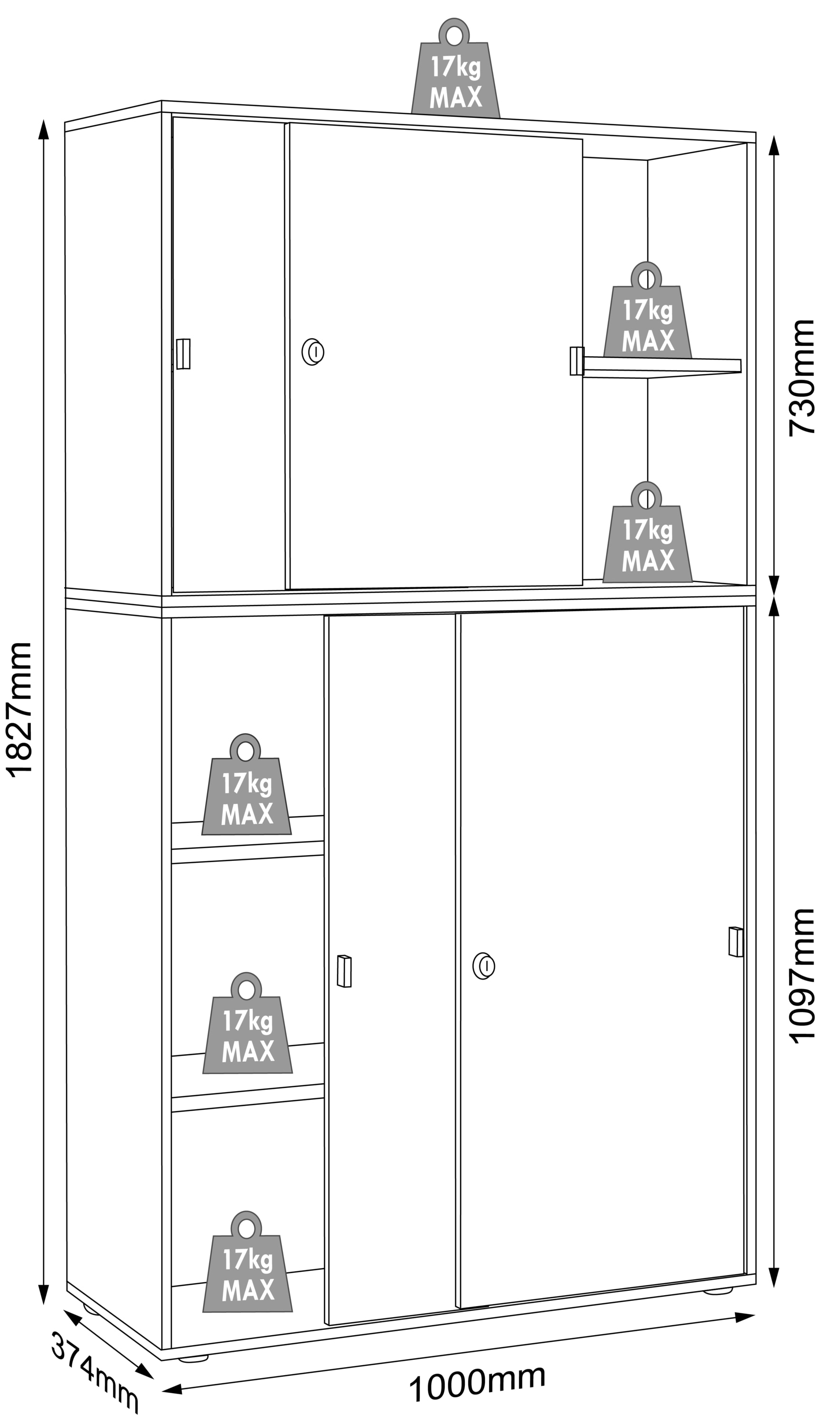 VCM Aktenschrank »Büroschrank Aktenschrank Schiebetüren Salia 5fach« 1 Stk. tlg.