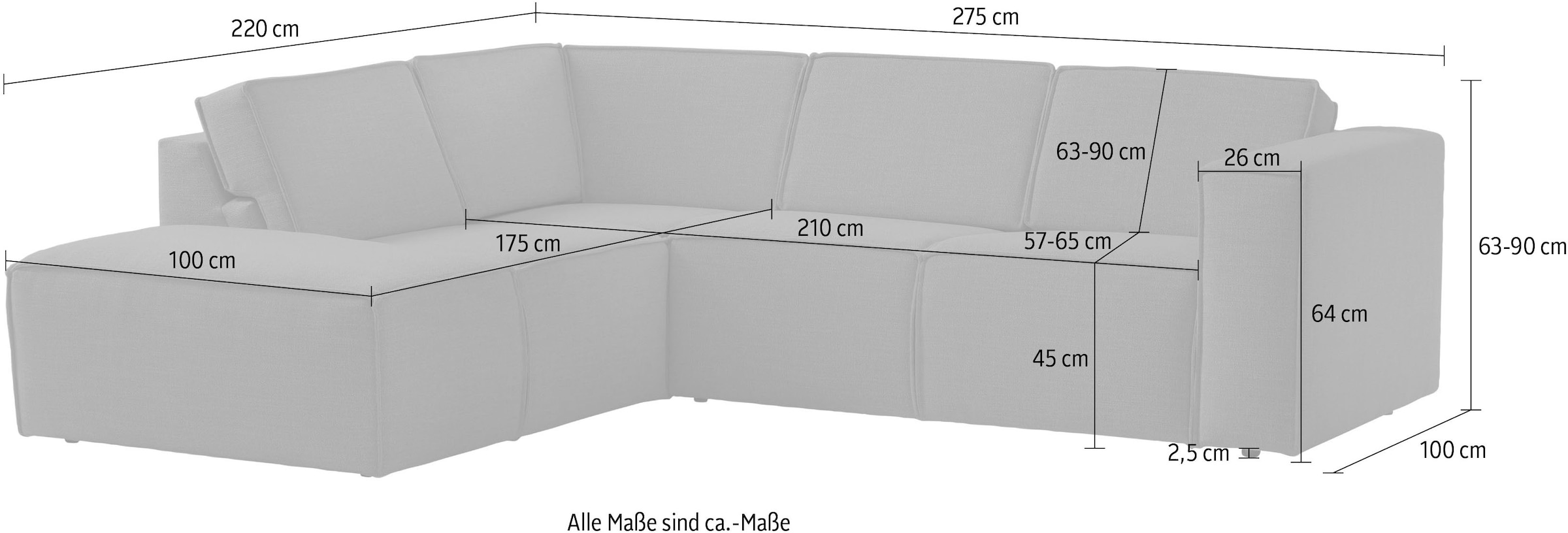 TRENDMANUFAKTUR Ecksofa »Dice, aktuelles Design, L-Form, mit komfortabler«, Sitztiefenverstellung und Kaltschaumpolsterung toller Sitzkomfort