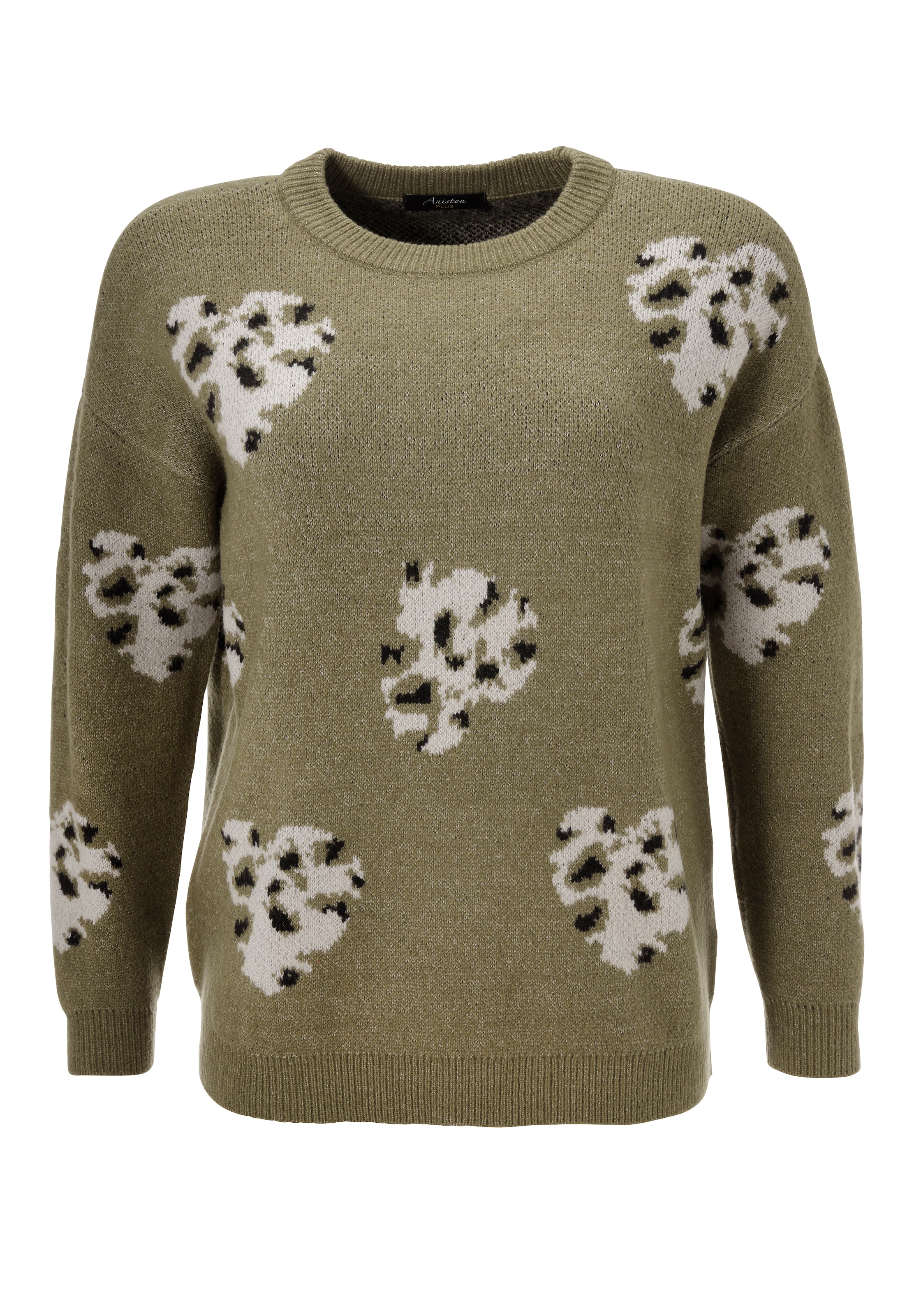 Aniston PLUS Strickpullover, mit eingestrickten Herzchen in Animalprint