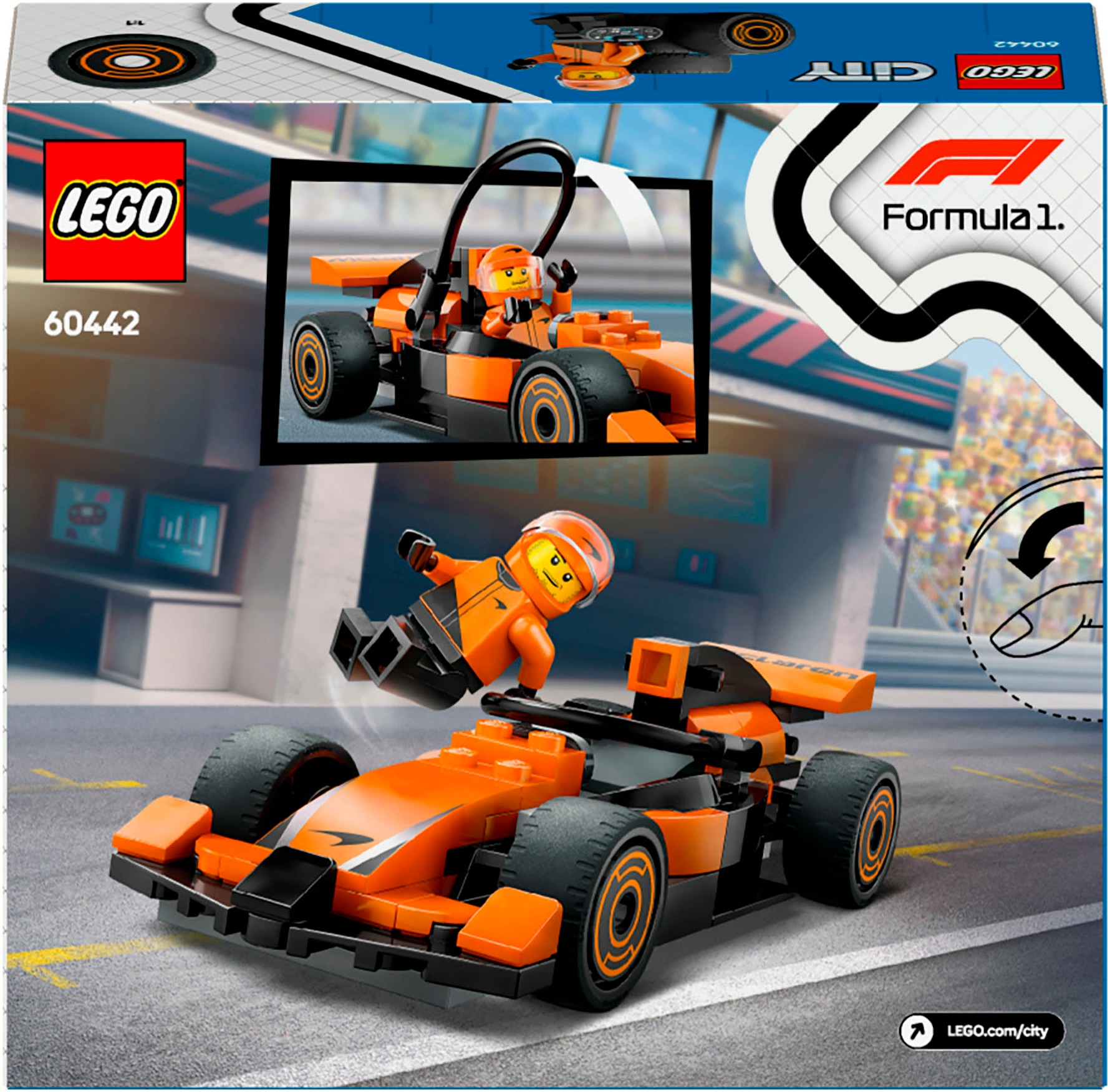 LEGO® Konstruktionsspielsteine »F1® Rennfahrer mit McLaren Rennauto (60442), LEGO City«, (86 St.), Made in Europe