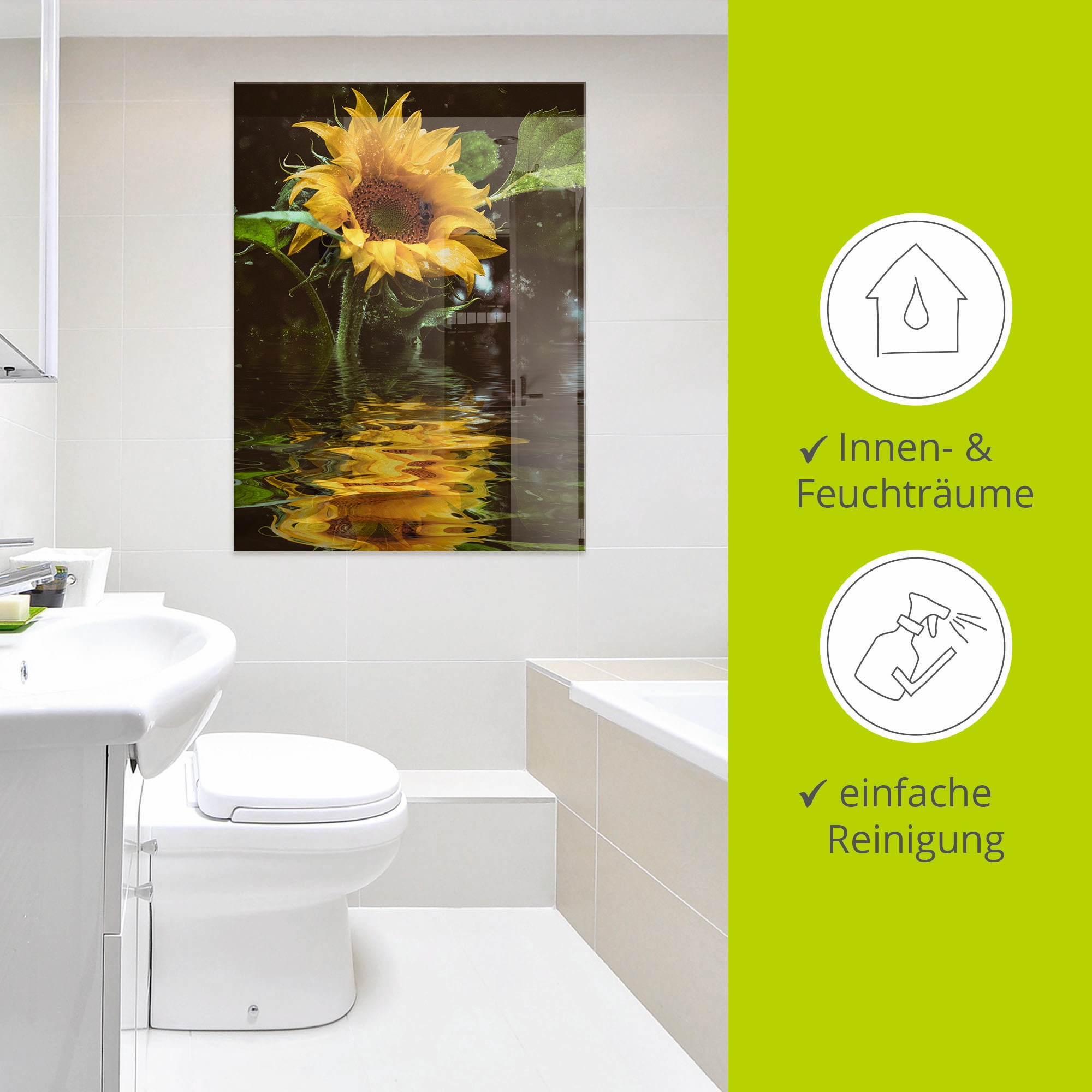 Artland Glasbild »Sonnenblume mit Wasserspiegelung« Blumen 1 Stk. tlg. in verschiedenen Größen