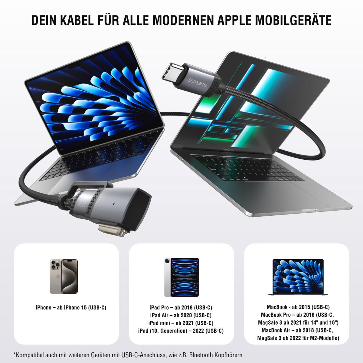 4smarts USB-Kabel »MagSafe 3 Adapter und USB-C Kabel ComboCord 100W 2m«, USB-C