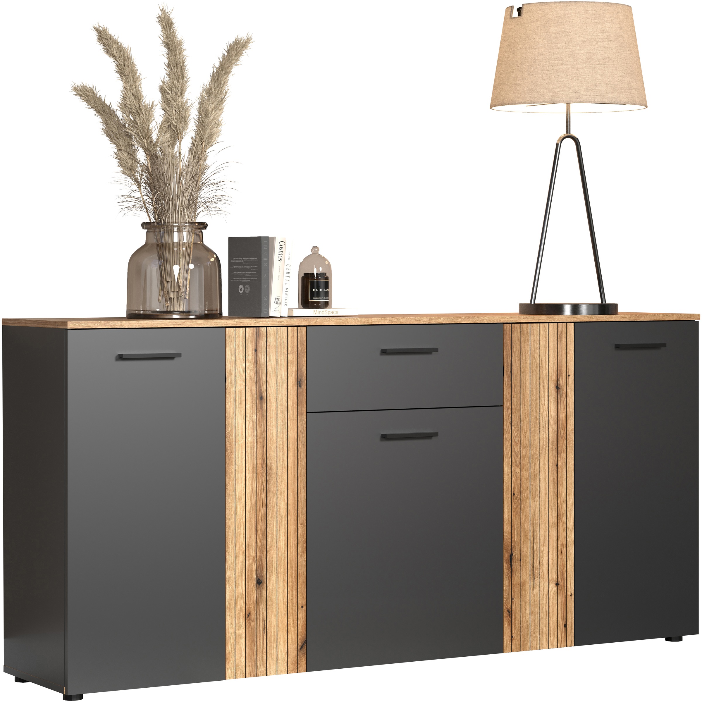 INOSIGN Kommode »Estepona«, Sideboard mit anpassbaren Türen mit Rillen-Optik