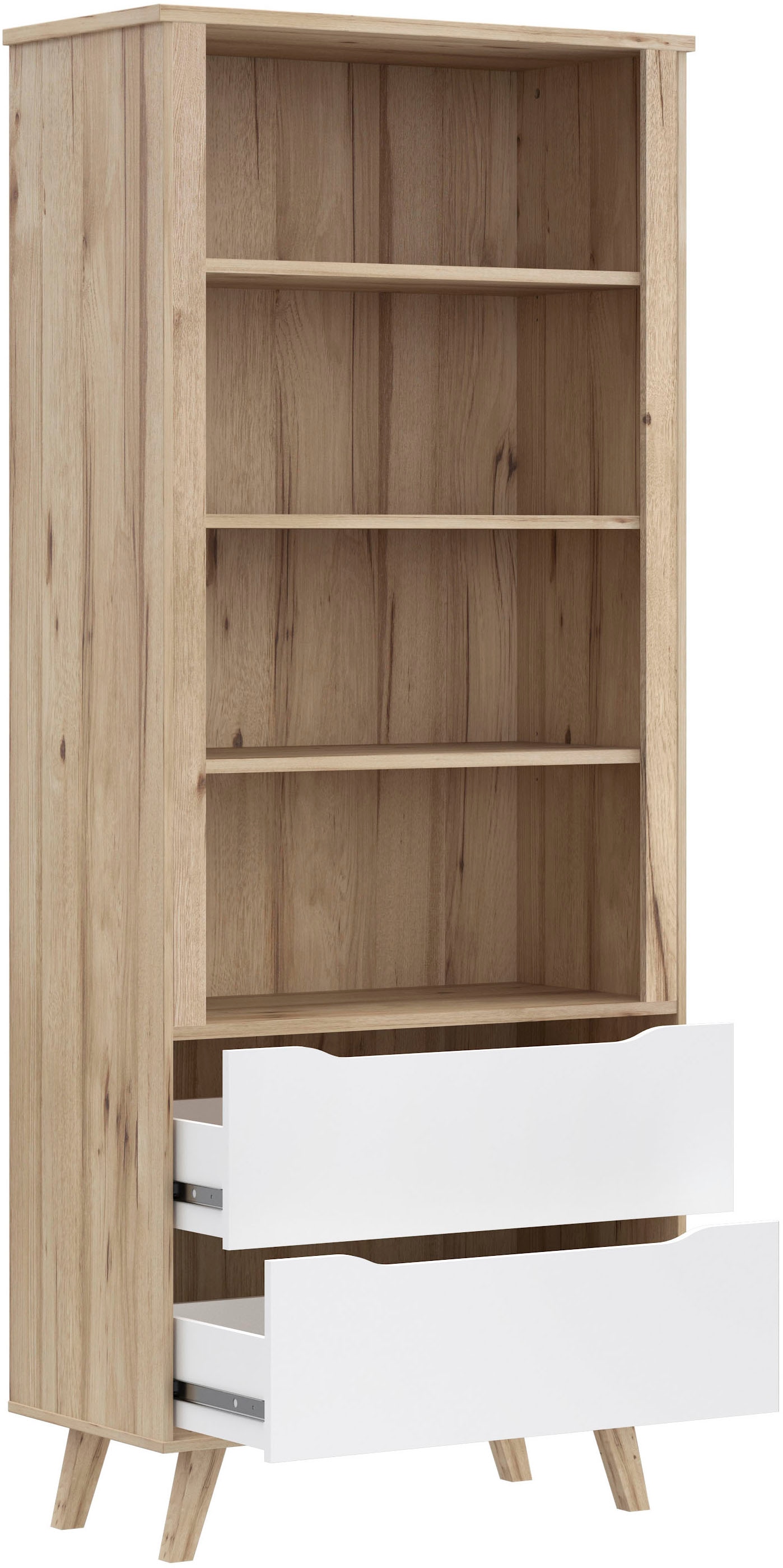 FORTE Wandregal »Vankka Regal 2 Schubkästen« B/H/T 84,7/201,5/41,7 cm,  Regal, Holzfüße, Einlegeböden variabel , 2 Schubkästen