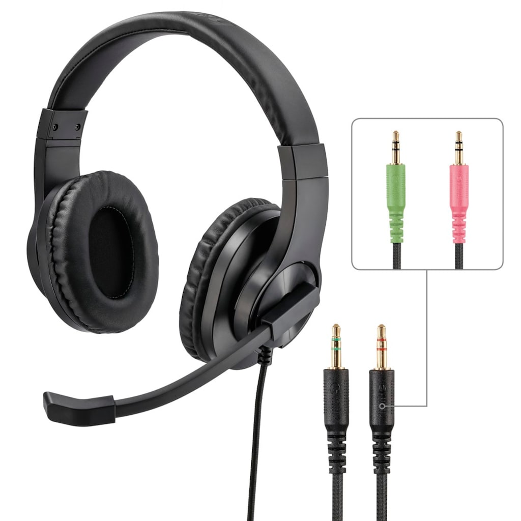 Hama PC-Headset »PC Office Headset, Stereo, Klinke, Aux, 2 m Schwarz«, Stummschaltung