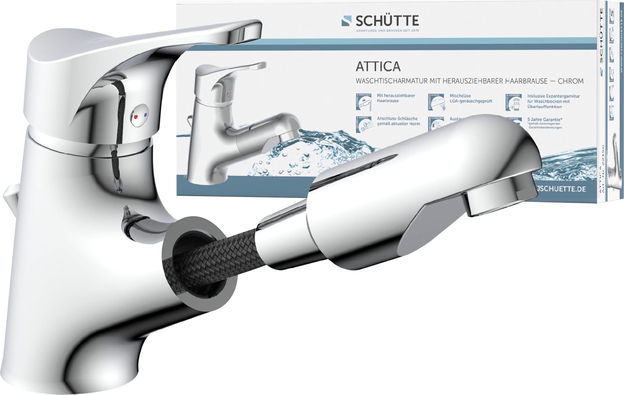 Schütte Waschtischarmatur »Attica«, (Set), mit herausziehbarer Brause und Zugstange,...