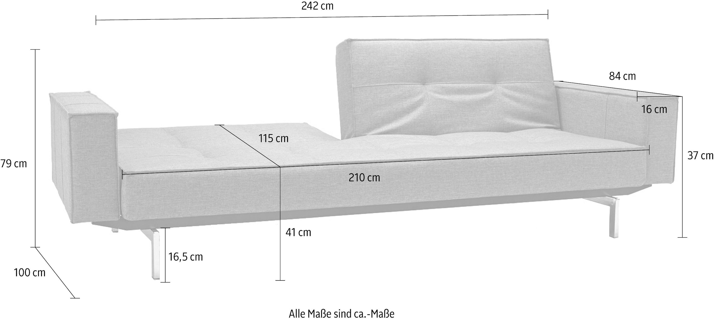 Sofa in Armlehne skandinavischen und INNOVATION Design auf ™ Raten bestellen »Splitback«, chromglänzenden Beinen, mit LIVING