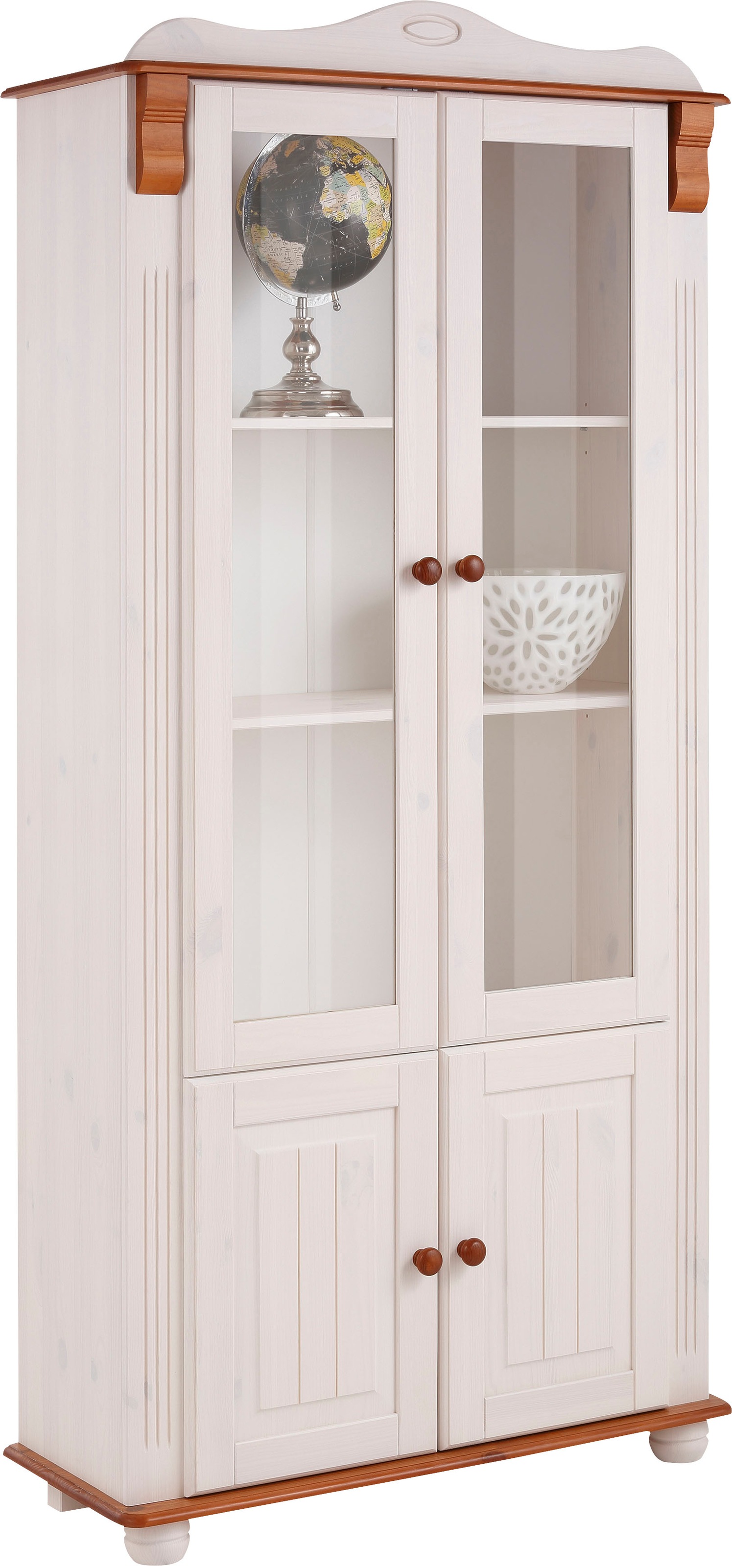 Home affaire Vitrine »Adele«, 4-türig, Höhe 185 cm, mit Glaseinsätzen, aus massiver Kiefer, FSC®