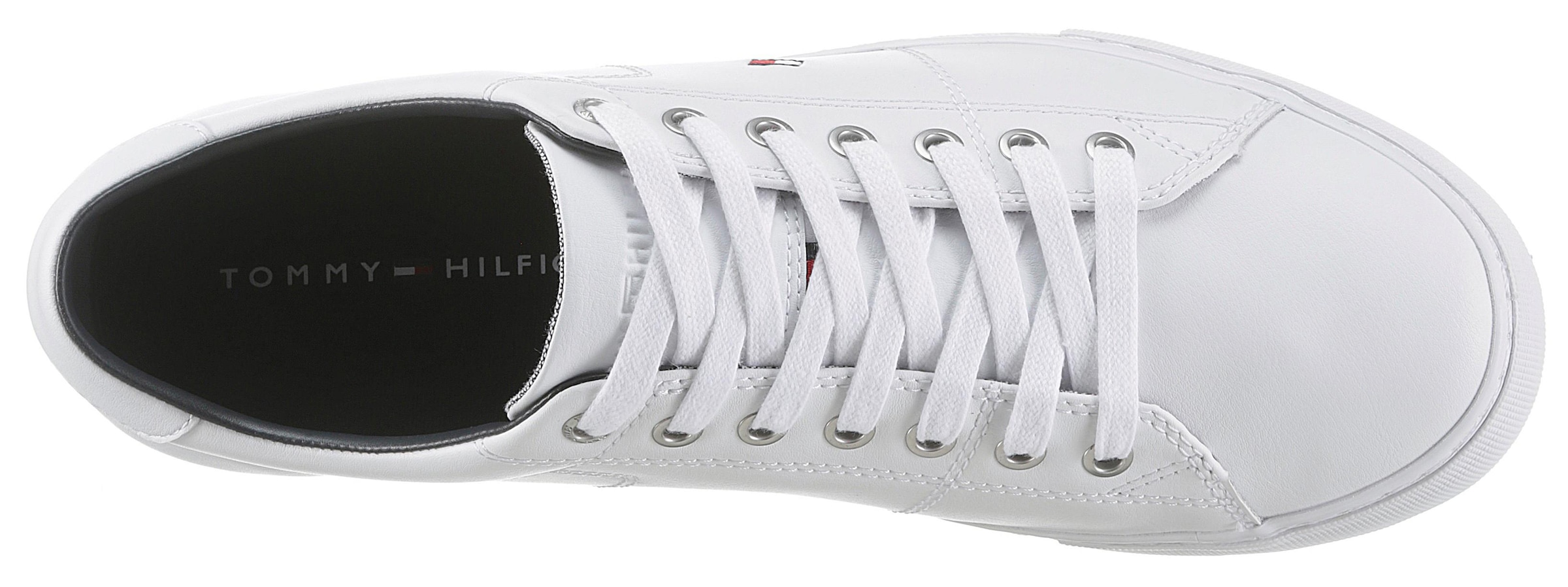 Tommy Hilfiger Sneaker »ESSENTIAL LEATHER SNEAKER«, Freizeitschuh, Halbschuh, Schnürschuh mit Flaggenstickerei