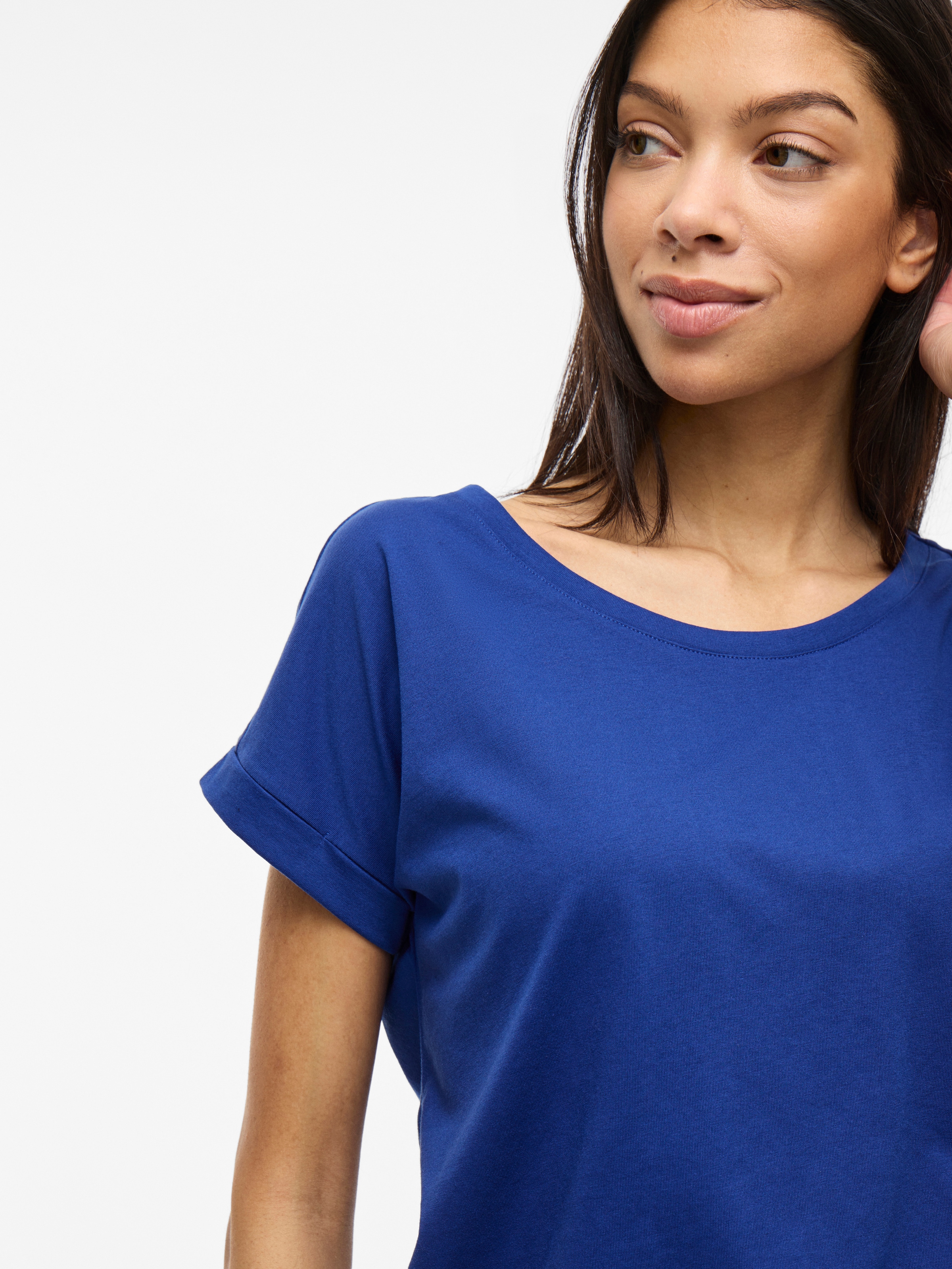 Vila Rundhalsshirt »VIDREAMERS NEW PURE T-SHIRT/SU-NOOS«, Basic Damen-T-Shirt mit Rundhalsausschnitt und umgeschlagenen Ärmeln