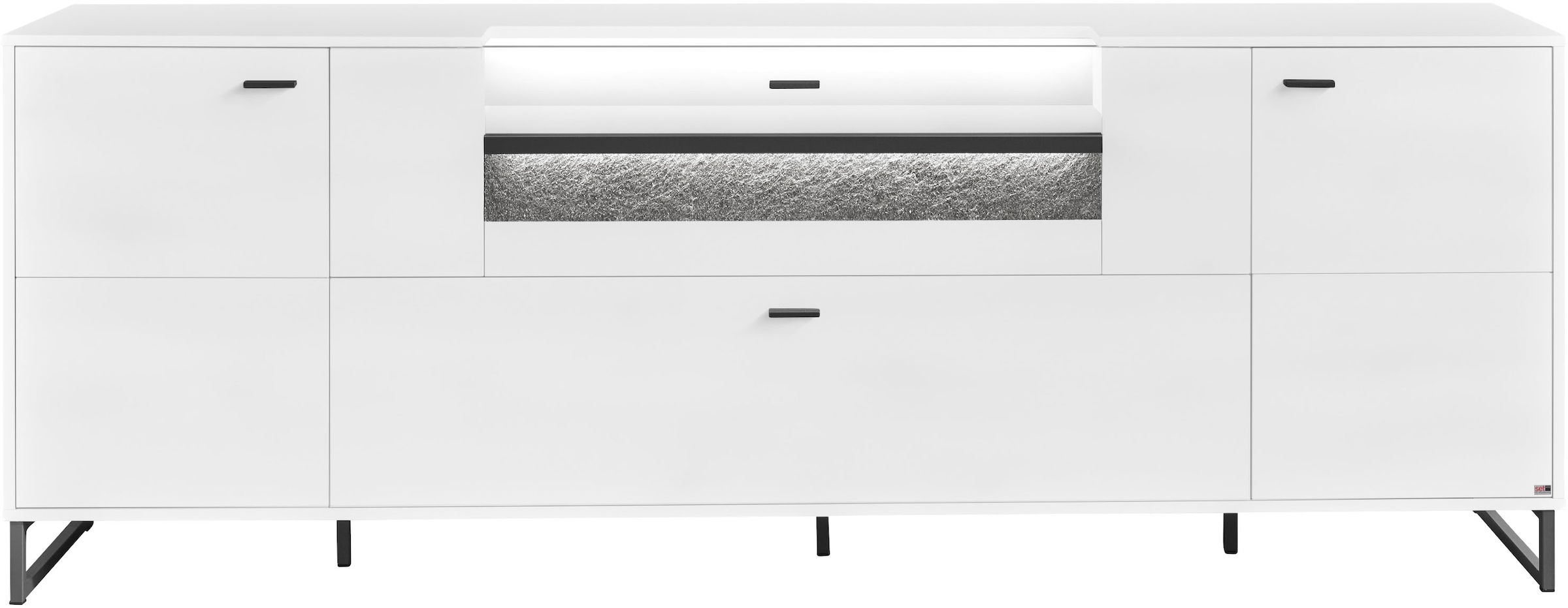 set one by Musterring TV-Schrank »Deltona«, inkl. LED-Beleuchtung, Metallkufe, Sandstein-Zierelement, B229 x H83cm