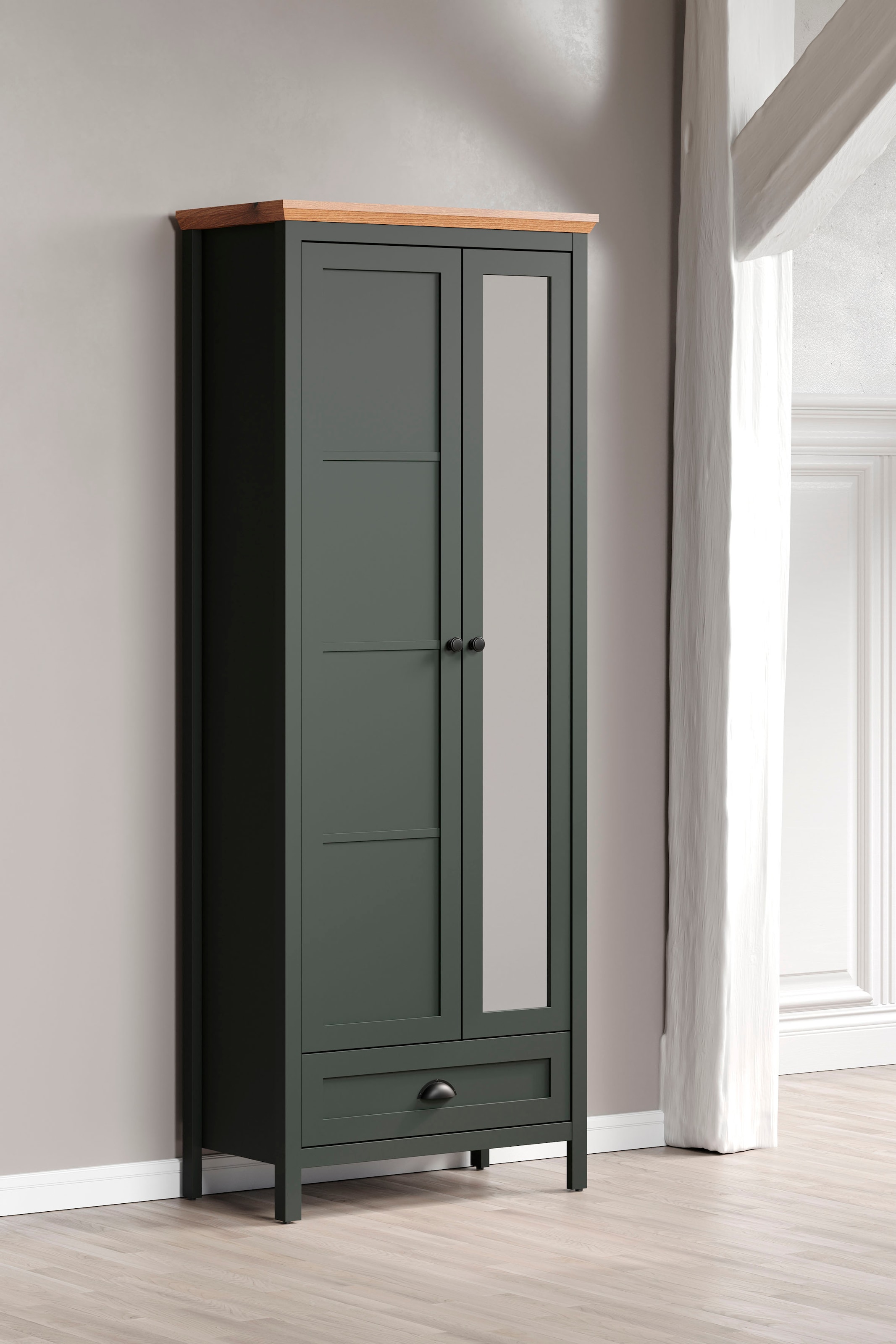 Home affaire Garderobenschrank »Vienna« 1 Stk. tlg. Garderobenschrank, 2 Türen, 1 Schubkasten & Vollauszug 77/39/198 cm
