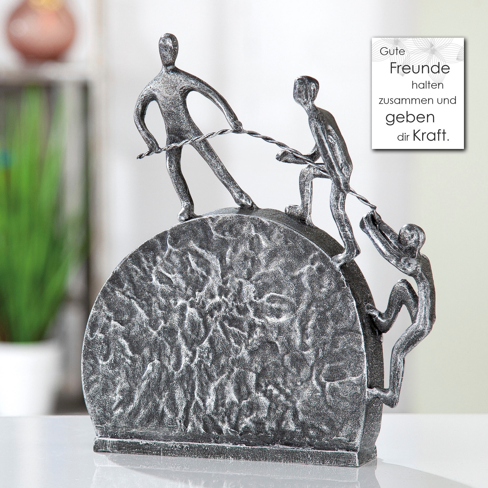 Casablanca by Gilde Dekofigur »Design Skulptur Lifting, silber«, Dekoobjekt, aus Metall, Höhe 21 cm, antikfinish, Wohnzimmer