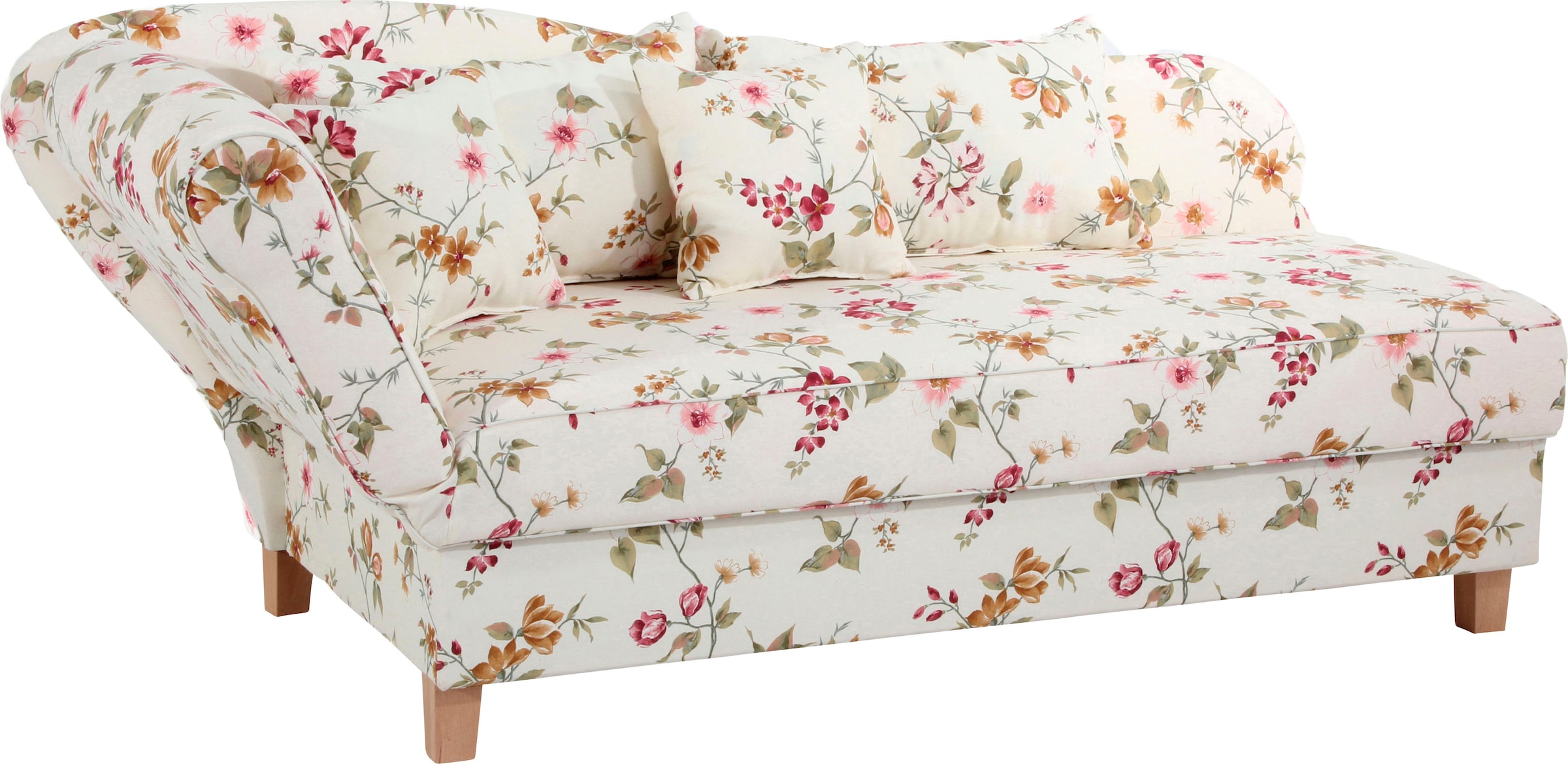 Max Winzer® Recamiere »Saturn mit verstellbarer Armlehne für hohen Sitz- und Relaxkomfort«, Armlehne links oder rechts, mit Blumenmuster, inkusive 4 Kissen